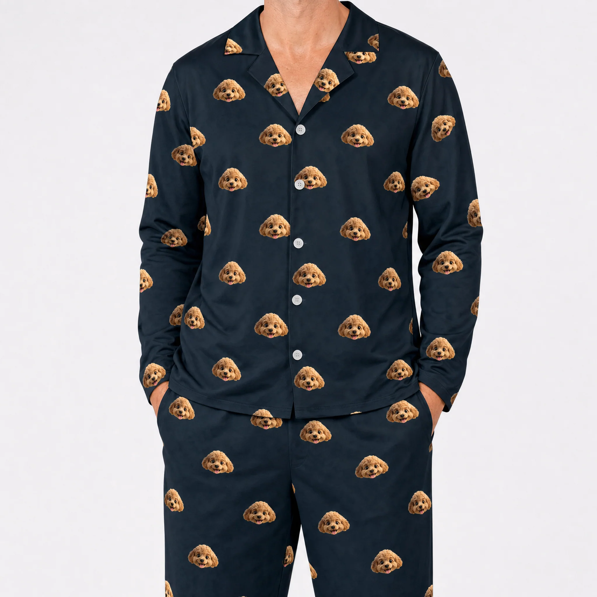 Adult Custom Cartoon Pet Face Pajamas - Black - Image 2