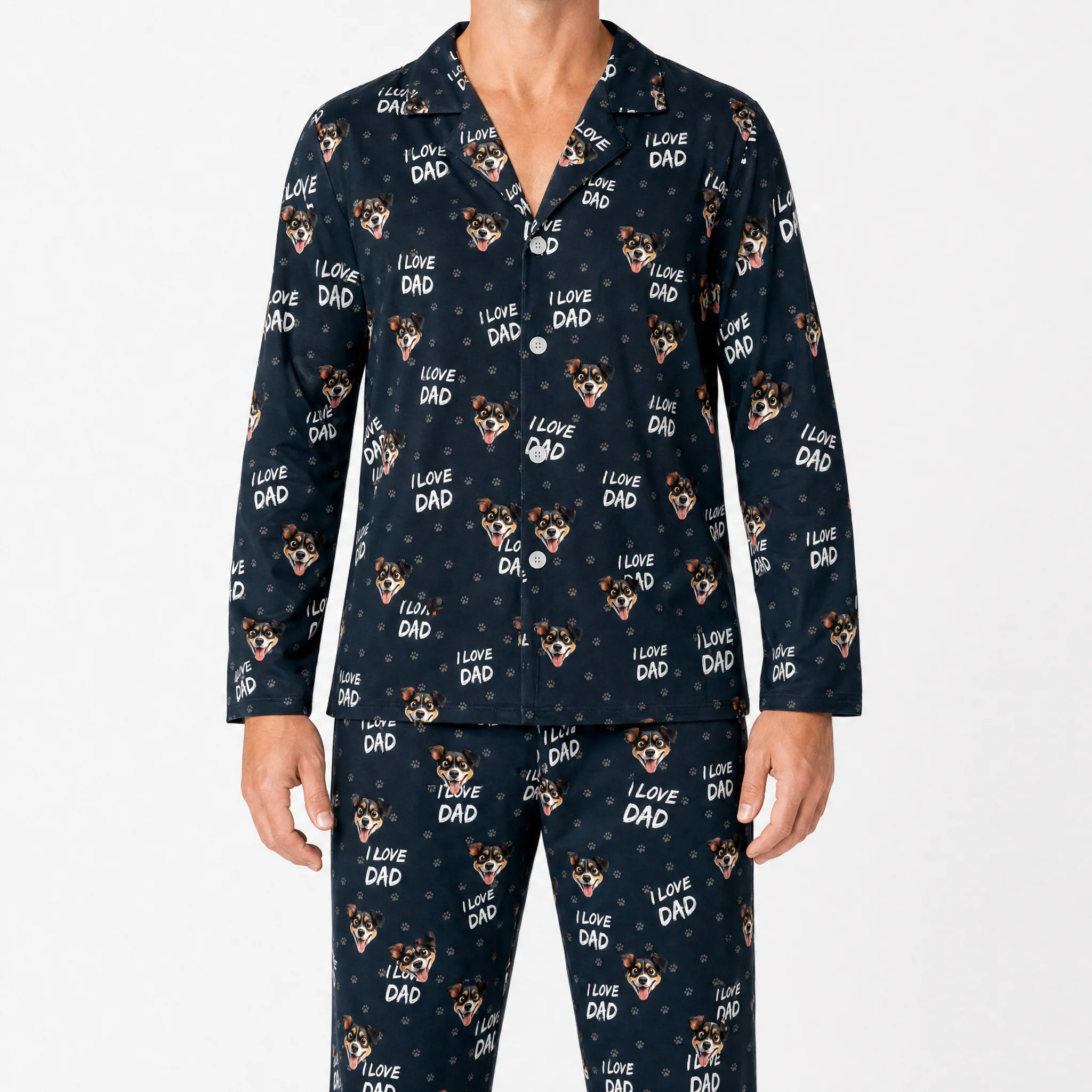Adult Custom Cartoon Pet Face Pajamas - I Love Dad - Image 2