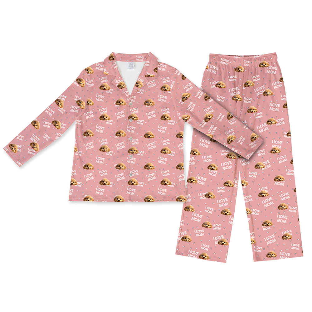 Adult Custom Cartoon Pet Face Pajamas - I Love Mom - Image 4