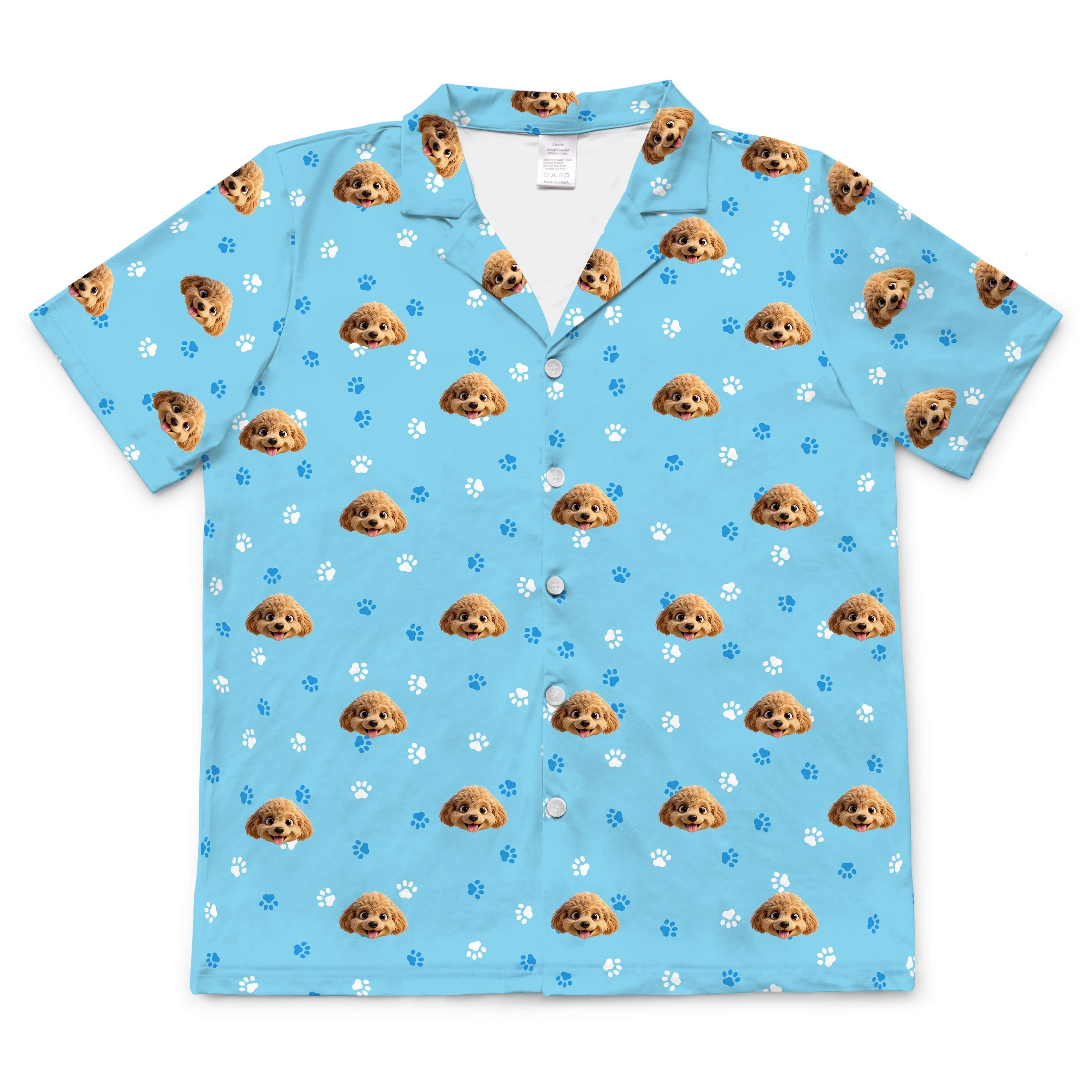 Adult Custom Cartoon Pet Face Pajamas - Light Blue Paws - Image 7