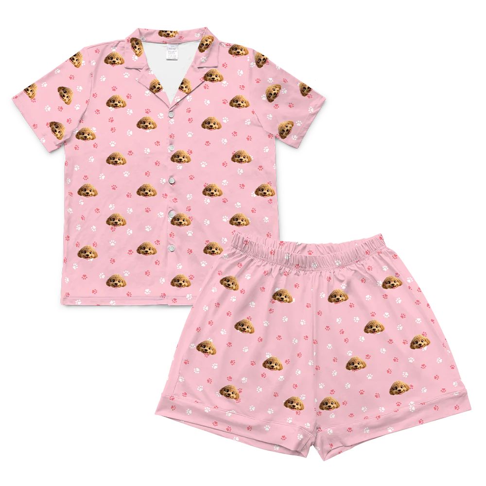 Adult Custom Cartoon Pet Face Pajamas - Light Pink Paws - Image 5