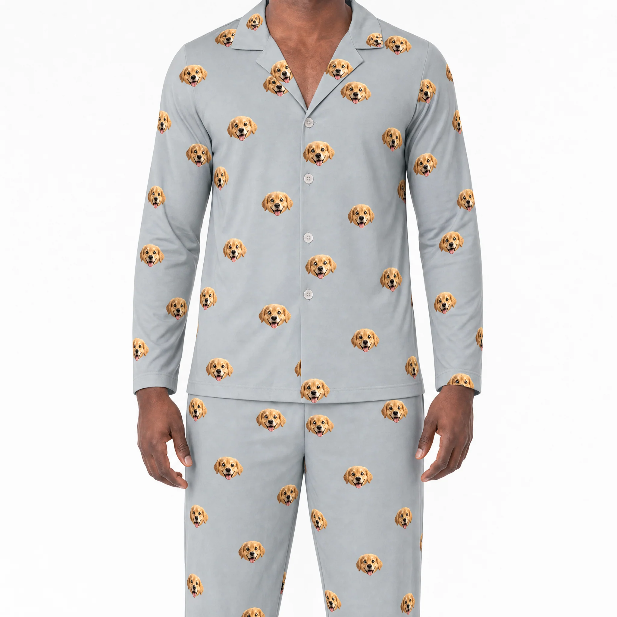 Adult Custom Cartoon Pet Face Pajamas - Slate Gray - Image 2