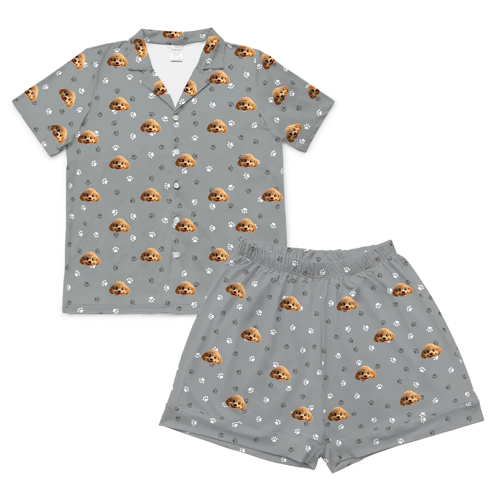 Adult Custom Cartoon Pet Face Pajamas - Slate Gray Paws - Image 5