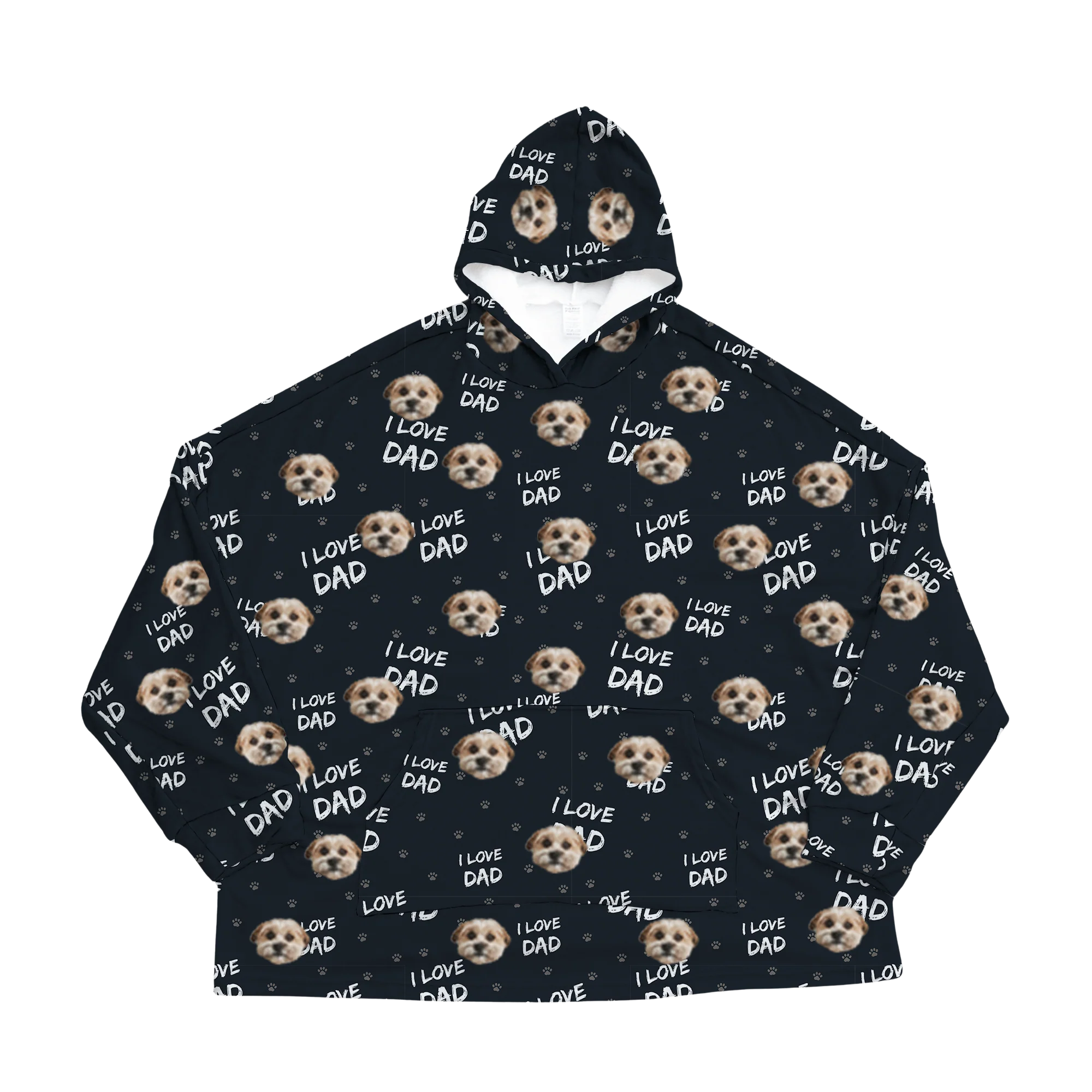 Adult Custom Pet Face Fleece Blanket Hoodie - I Love Dad - Image 5