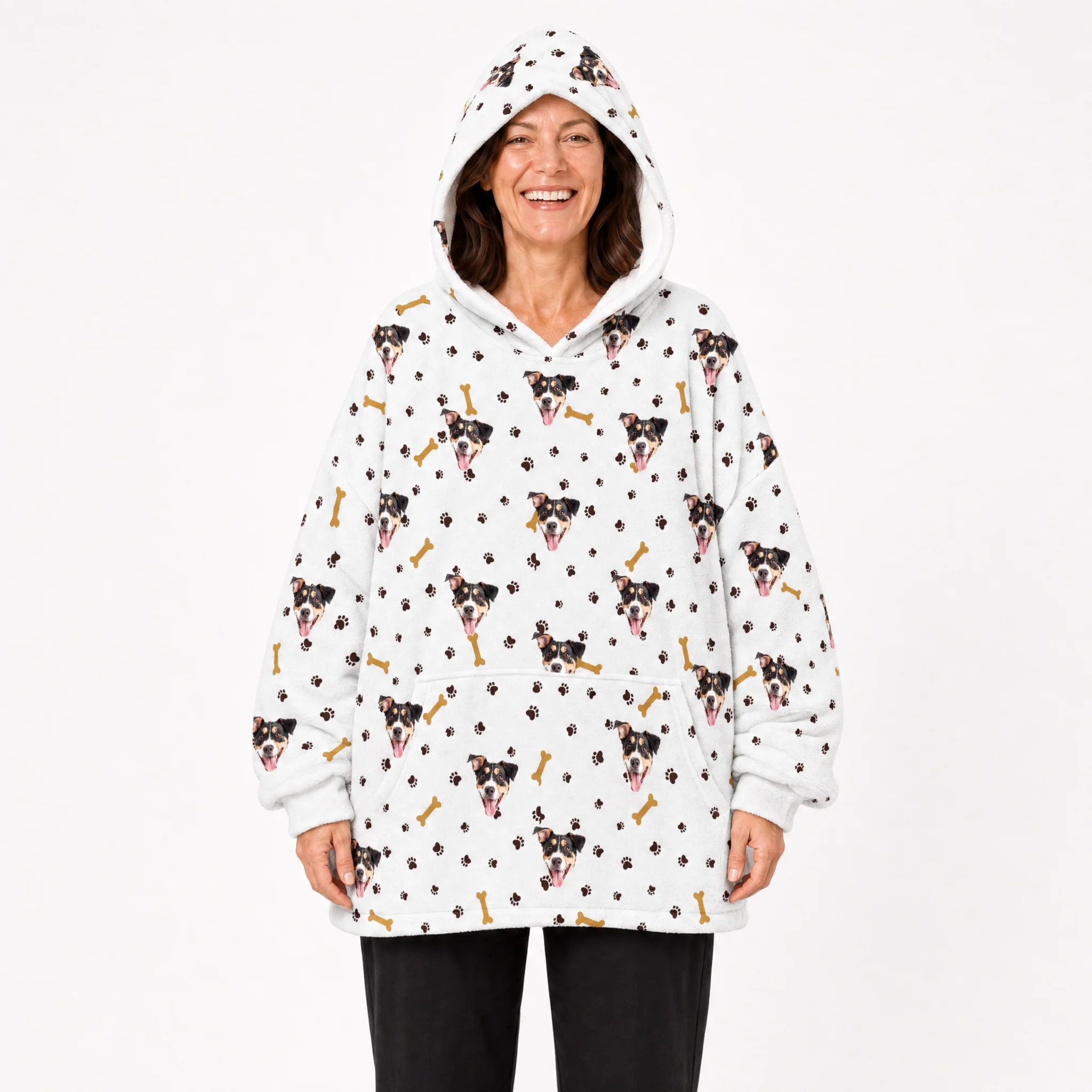 Adult Custom Pet Face Fleece Blanket Hoodie - Paws and Bones - Image 2