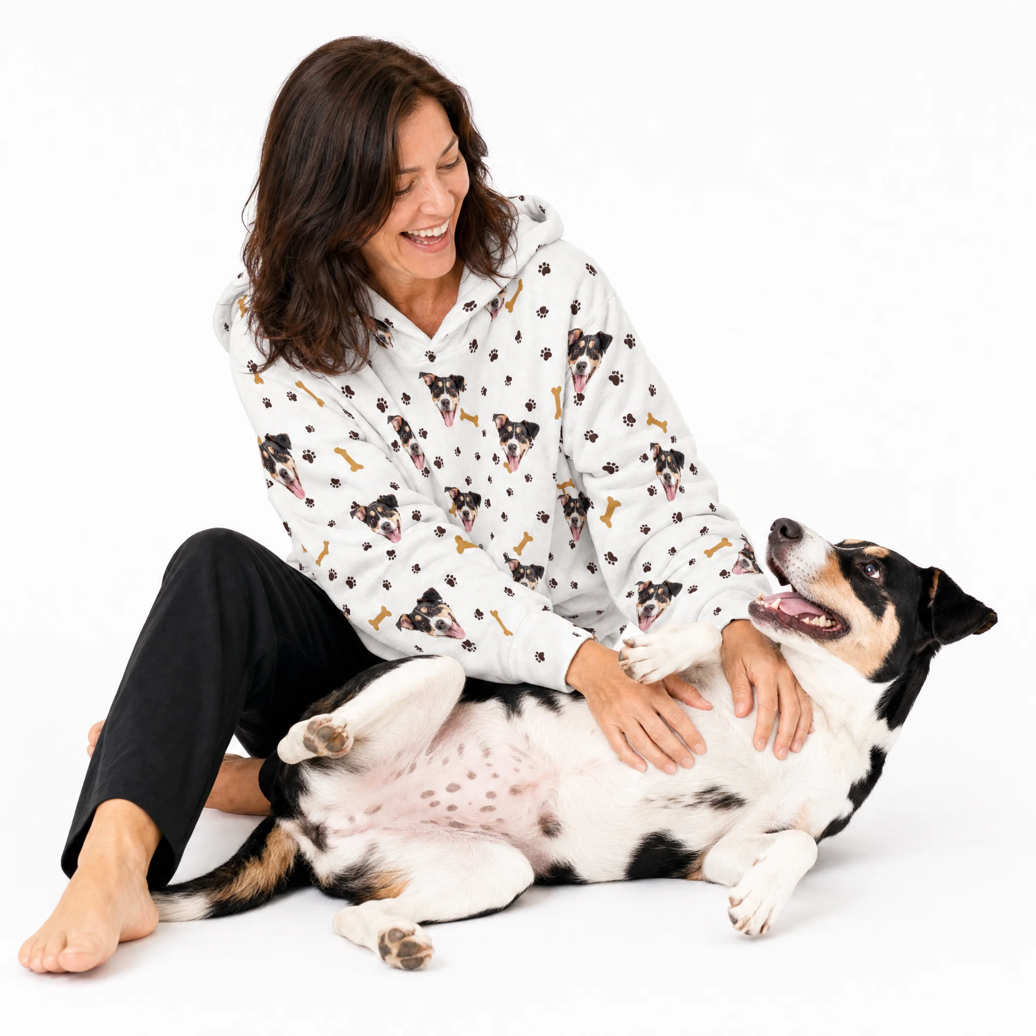 Adult Custom Pet Face Fleece Blanket Hoodie - Paws and Bones - Image 3