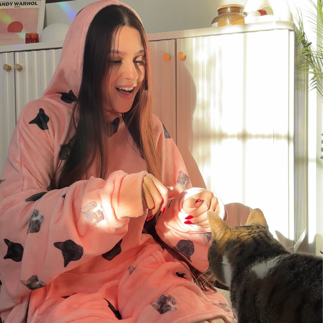 Adult Custom Pet Face Fleece Blanket Hoodie - Pink Dream - Image 5