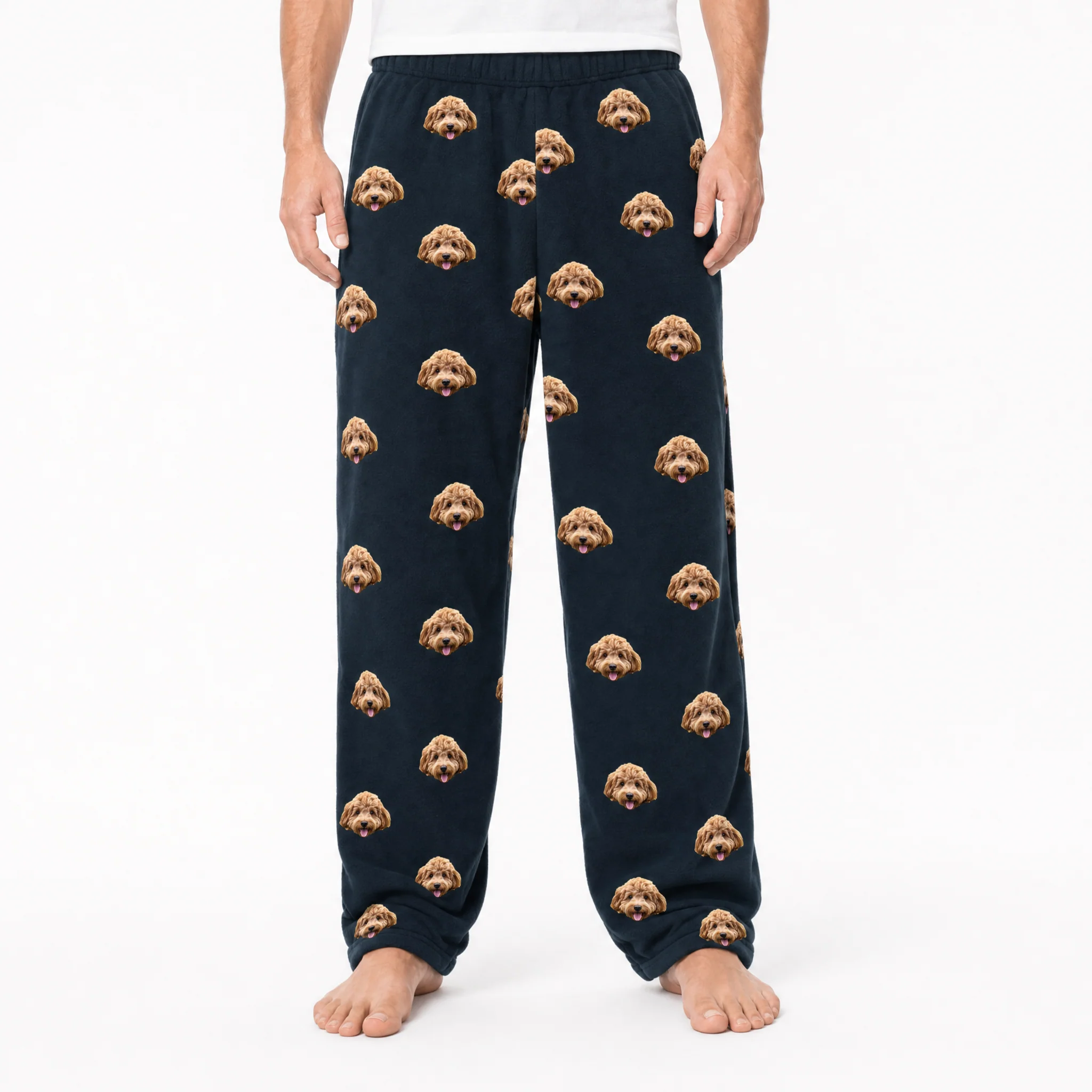 Adult Custom Pet Face Fleece Pajama Pants - Black - Image 4