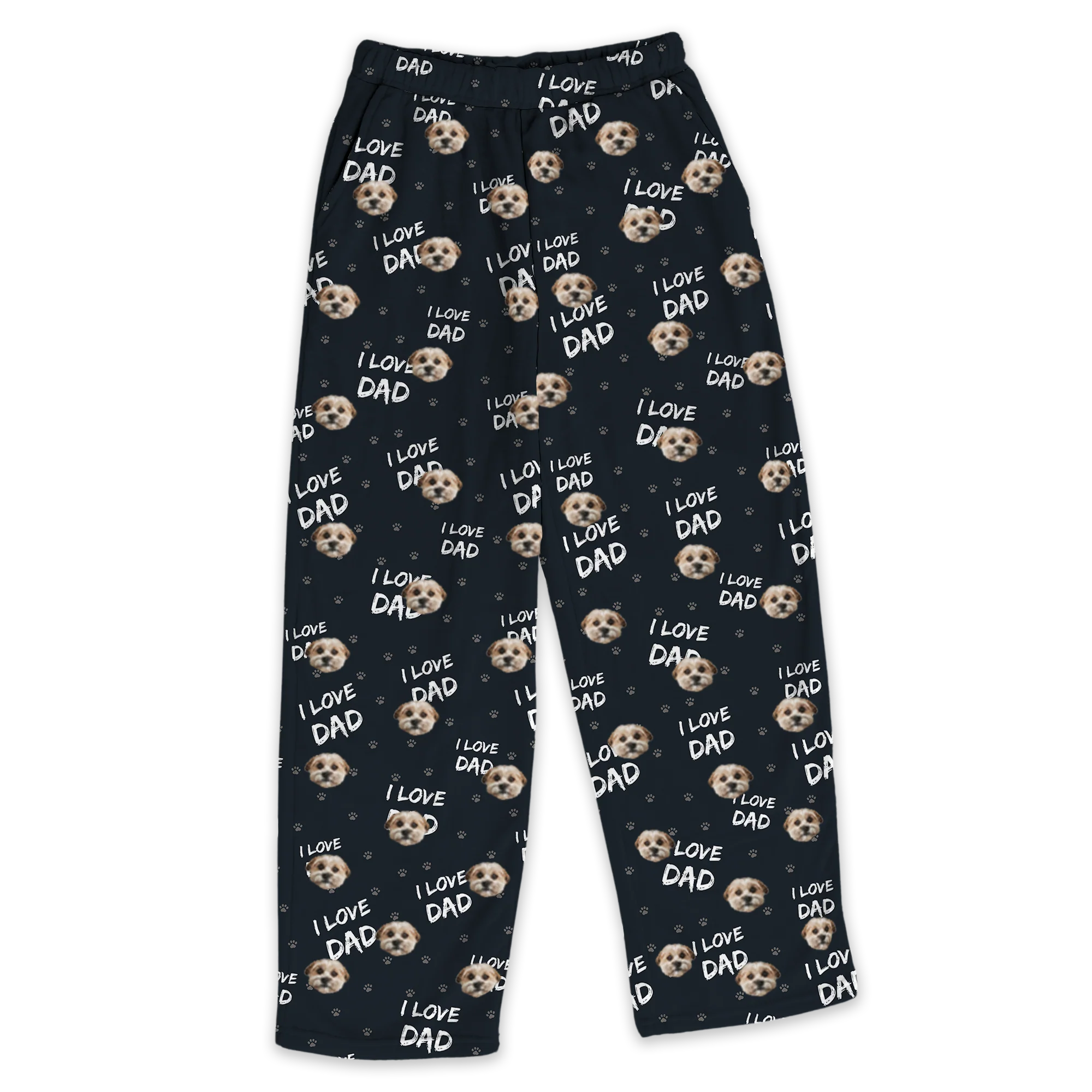 Adult Custom Pet Face Fleece Pajama Pants - I Love Dad - Image 4