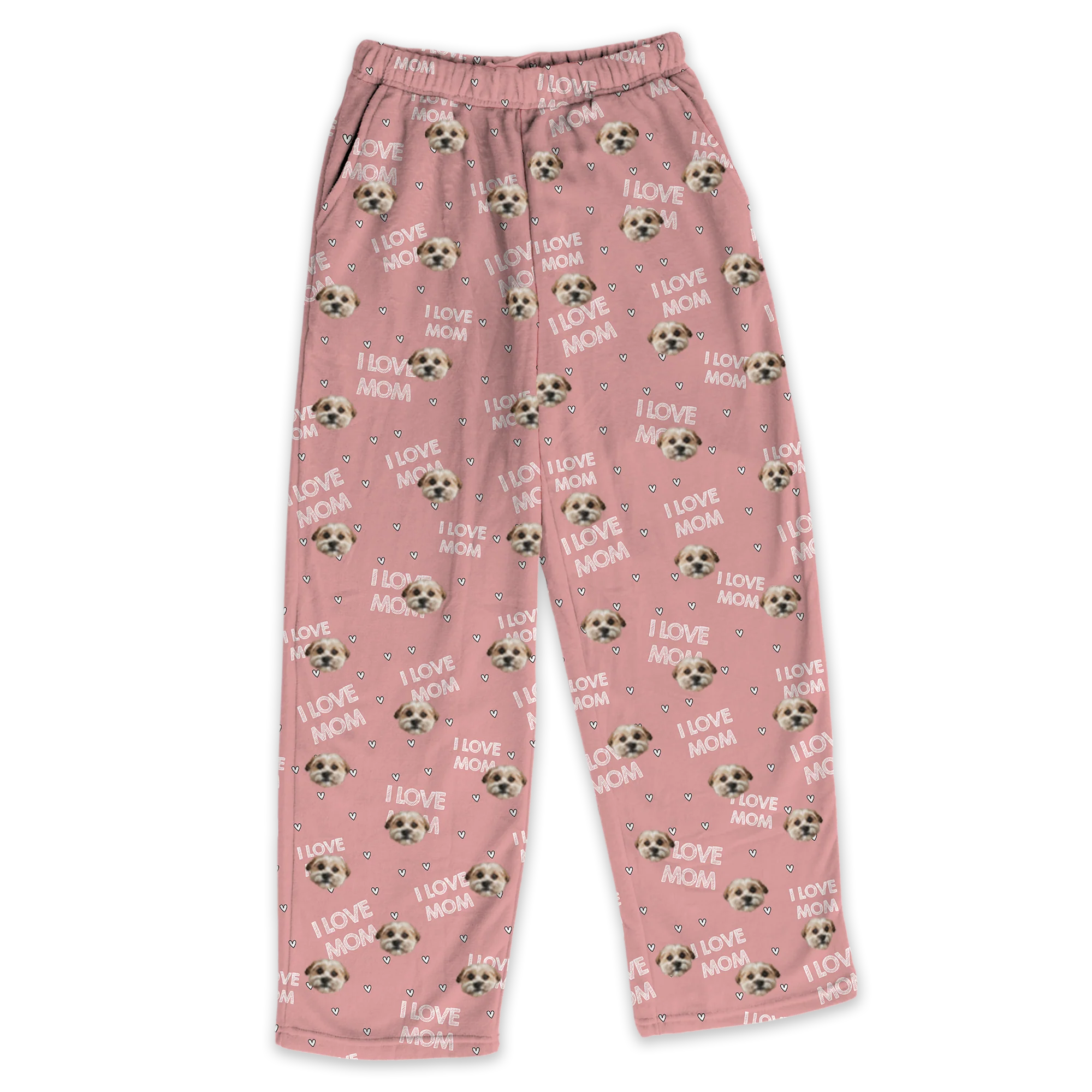 Adult Custom Pet Face Fleece Pajama Pants - I Love Mom - Image 4