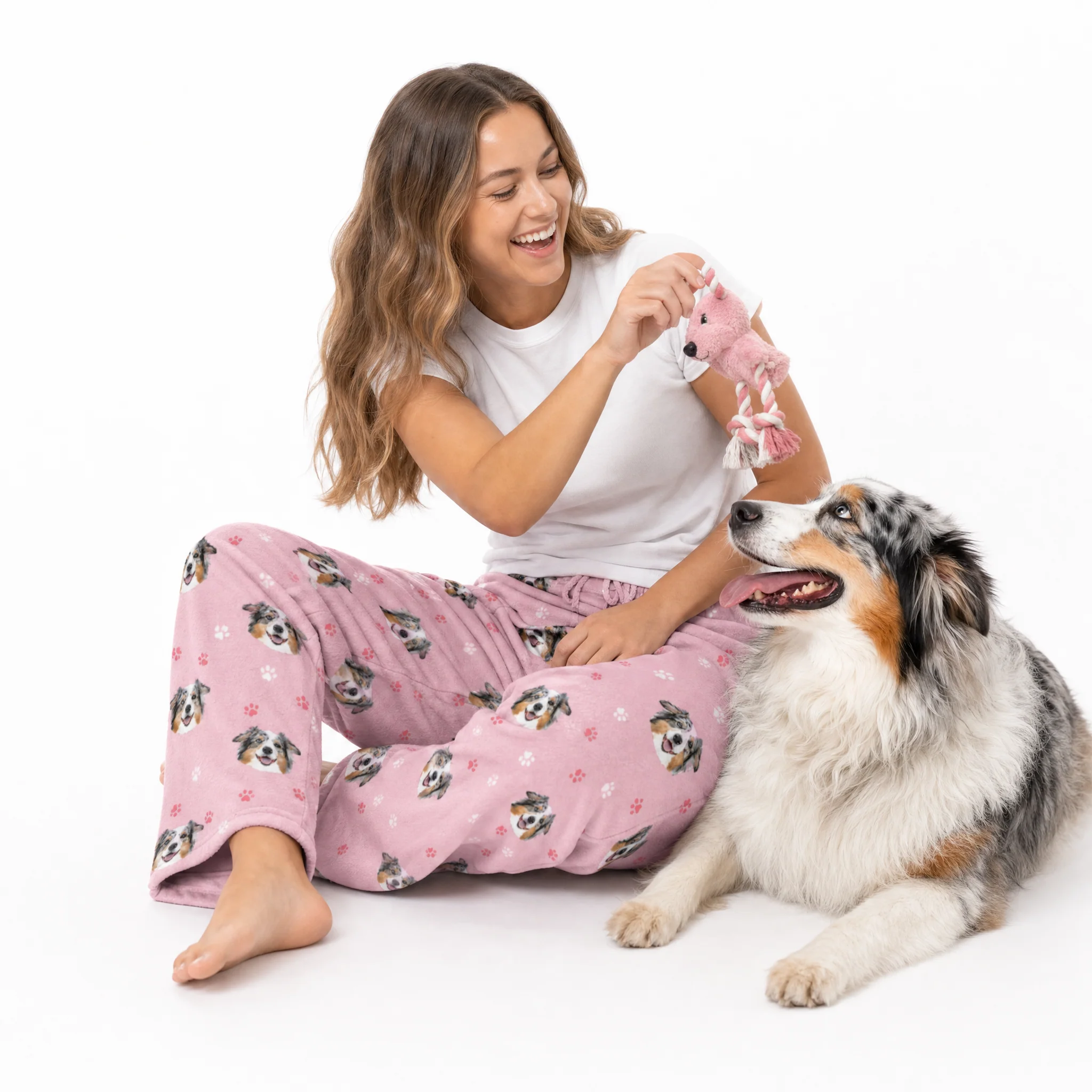 Adult Custom Pet Face Fleece Pajama Pants - Light Pink Paws - Image 3