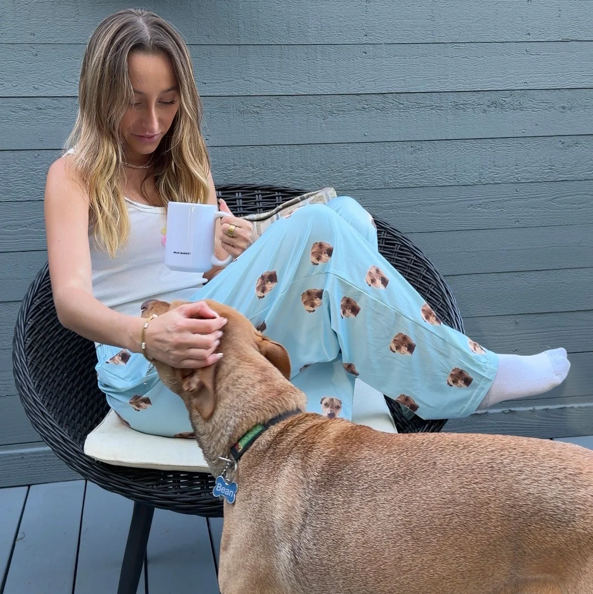 Adult Custom Pet Face Fleece Pajama Pants - Sky Blue - Image 5