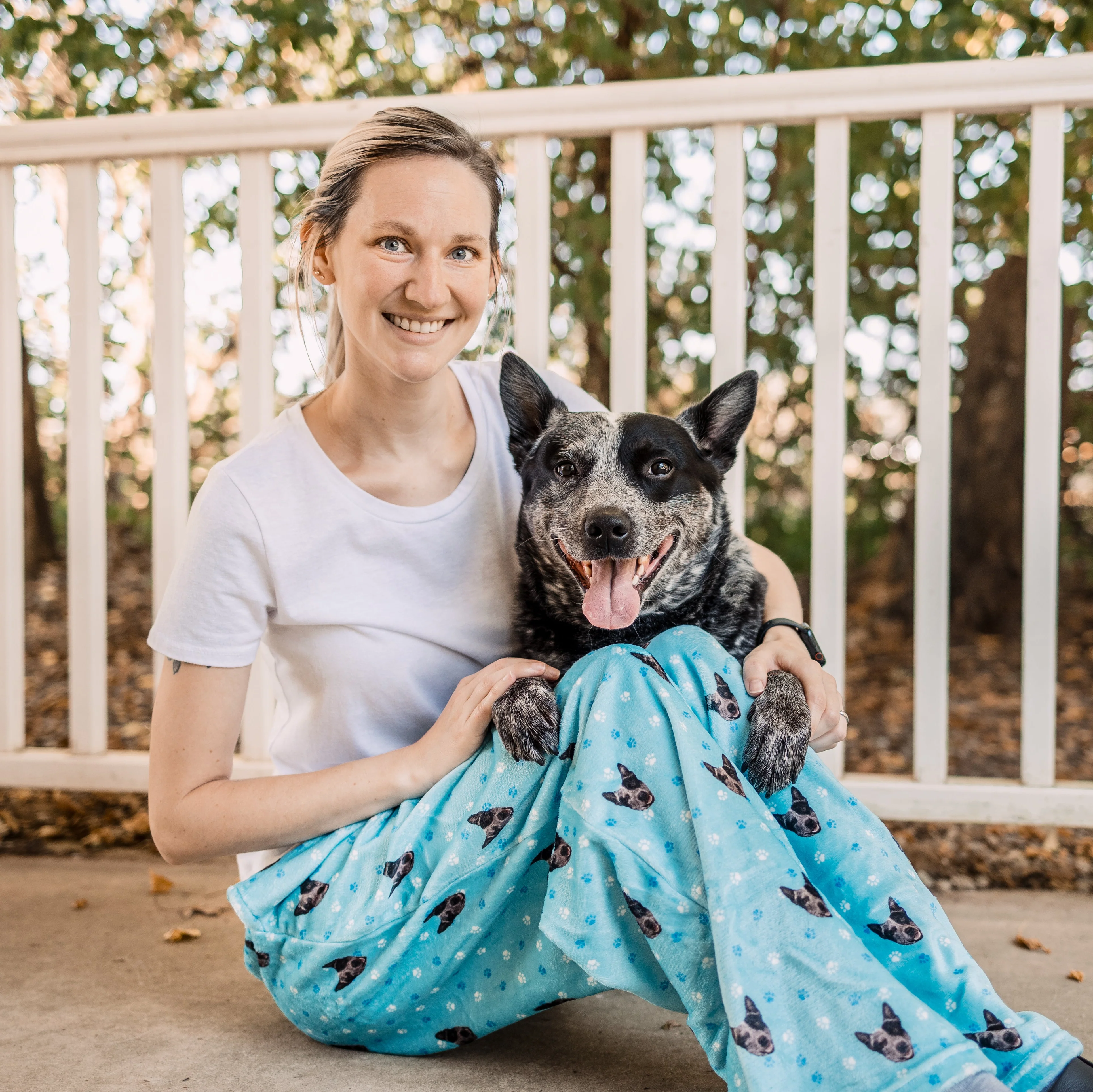 Adult Custom Pet Face Fleece Pajama Pants - Sky Blue - Image 6