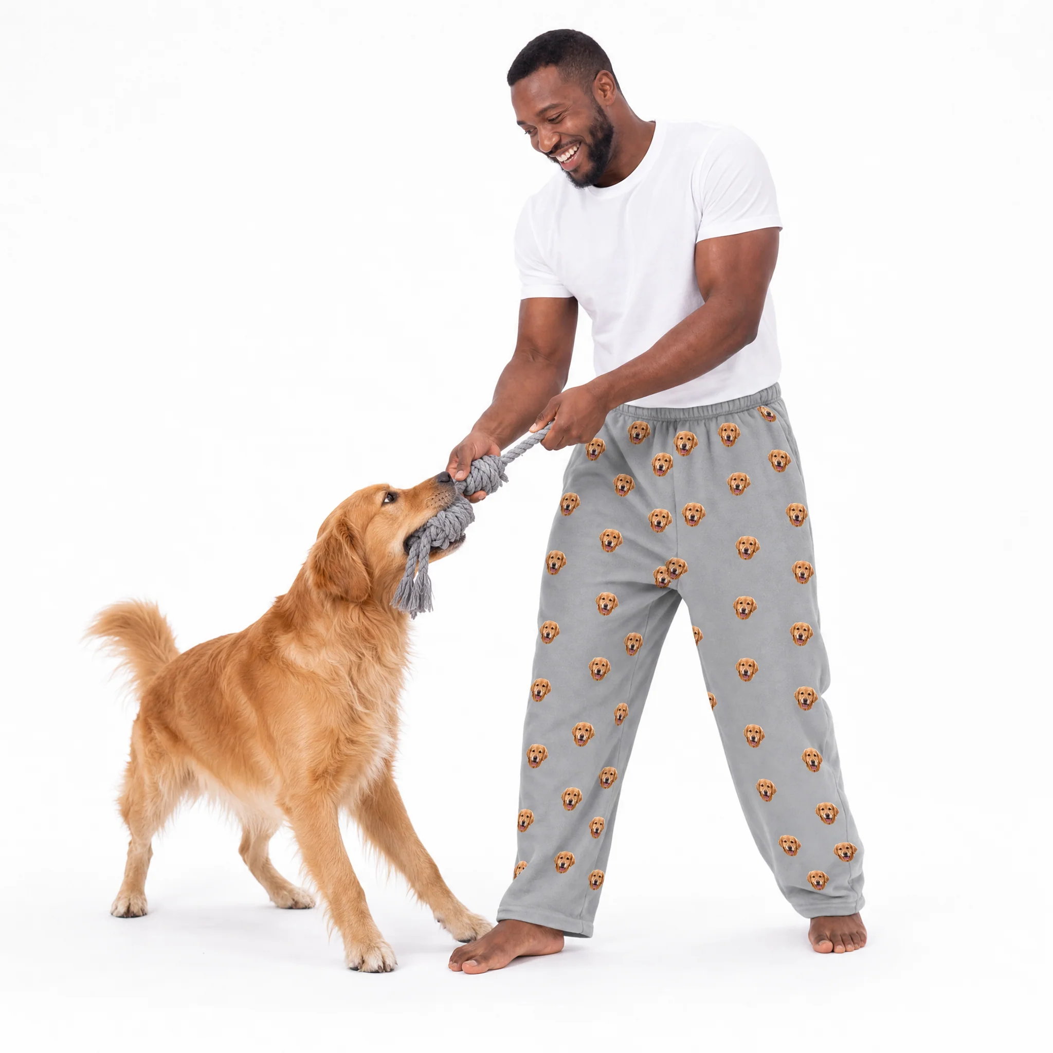 Adult Custom Pet Face Fleece Pajama Pants - Slate Gray - Image 3