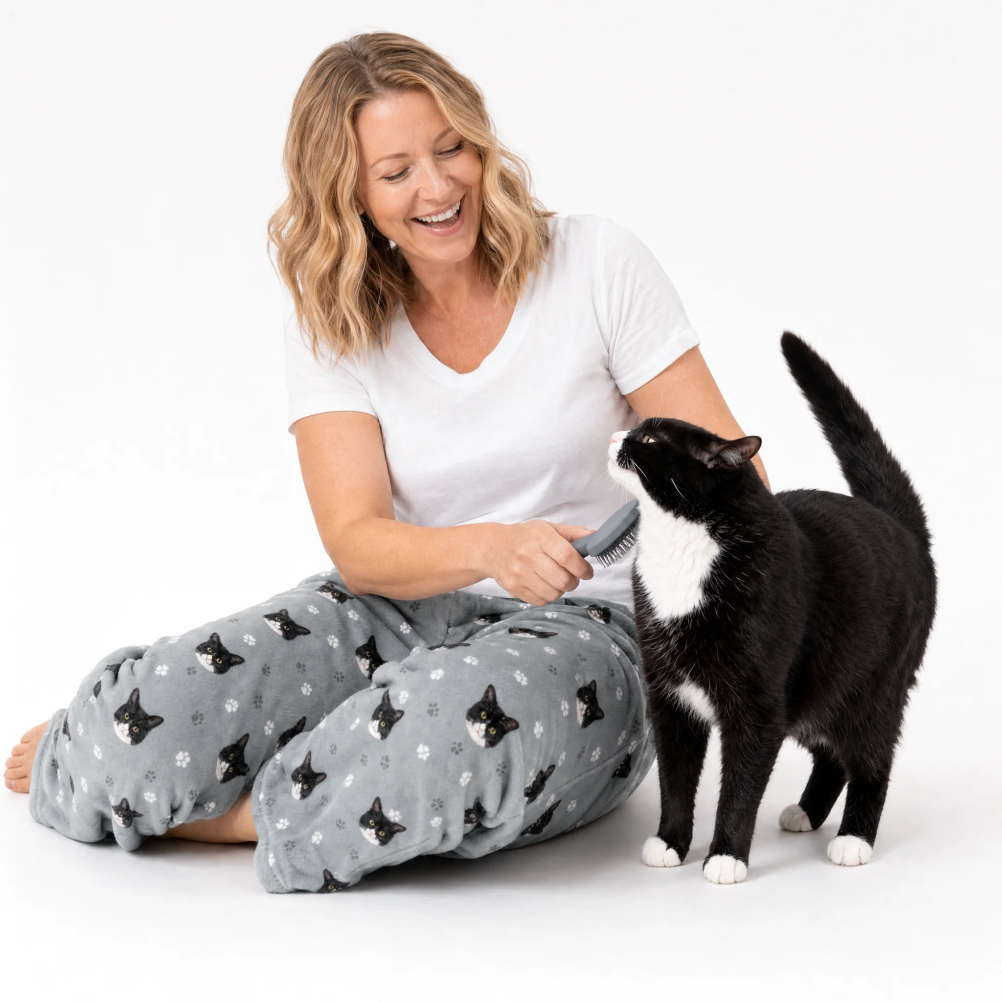 Adult Custom Pet Face Fleece Pajama Pants - Slate Gray Paws - Image 3
