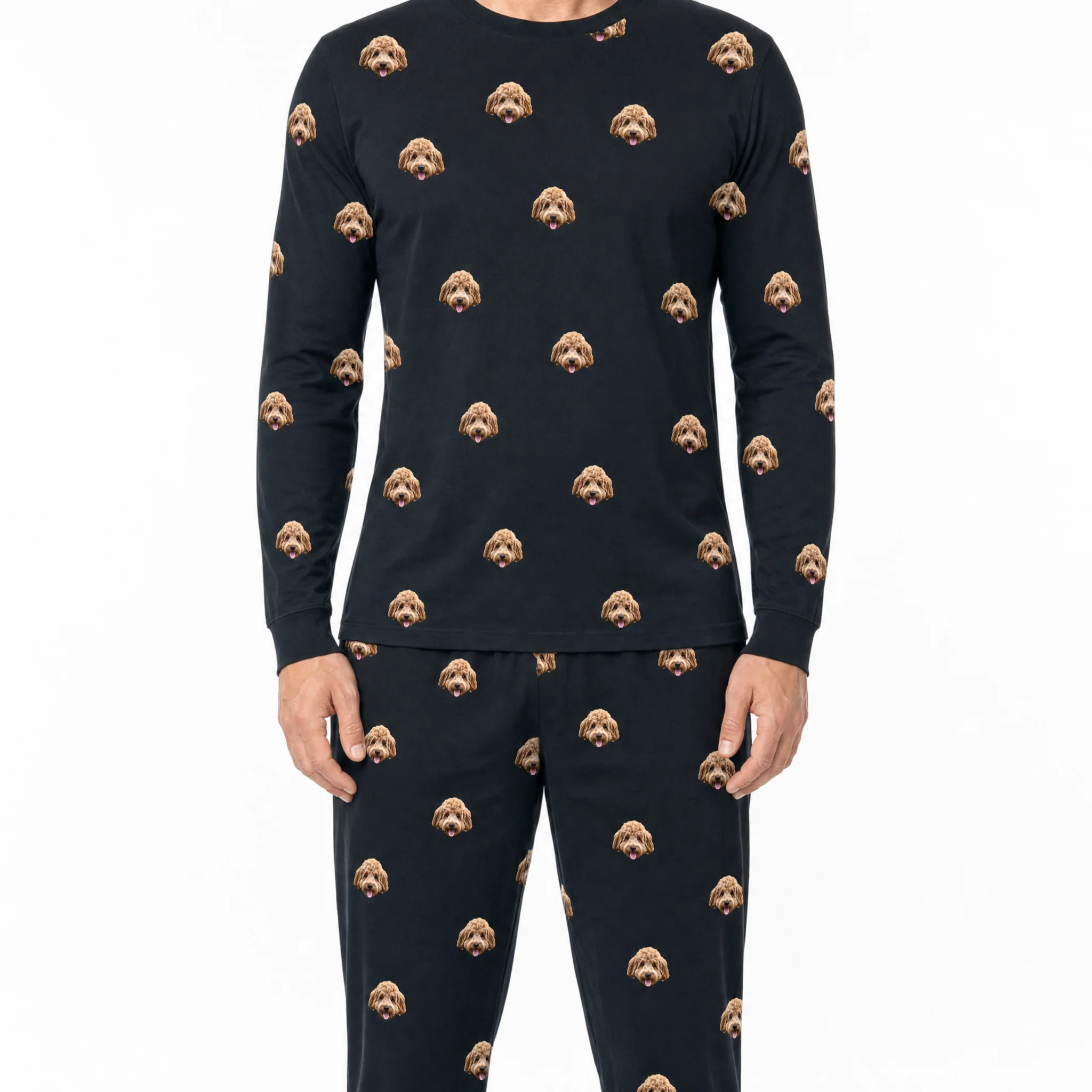 Adult Custom Pet Face Jogger Pajamas - Black - Image 6