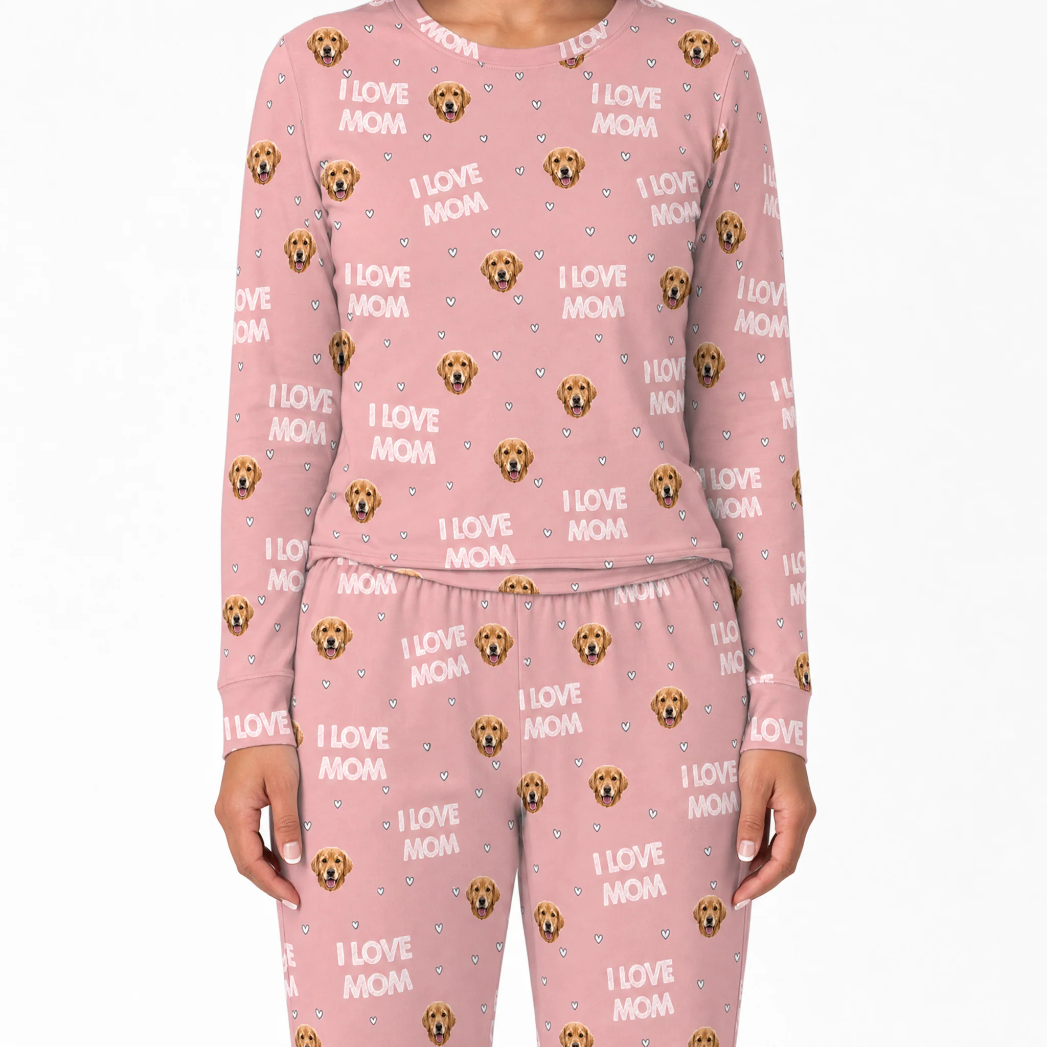Adult Custom Pet Face Jogger Pajamas - I Love Mom - Image 3