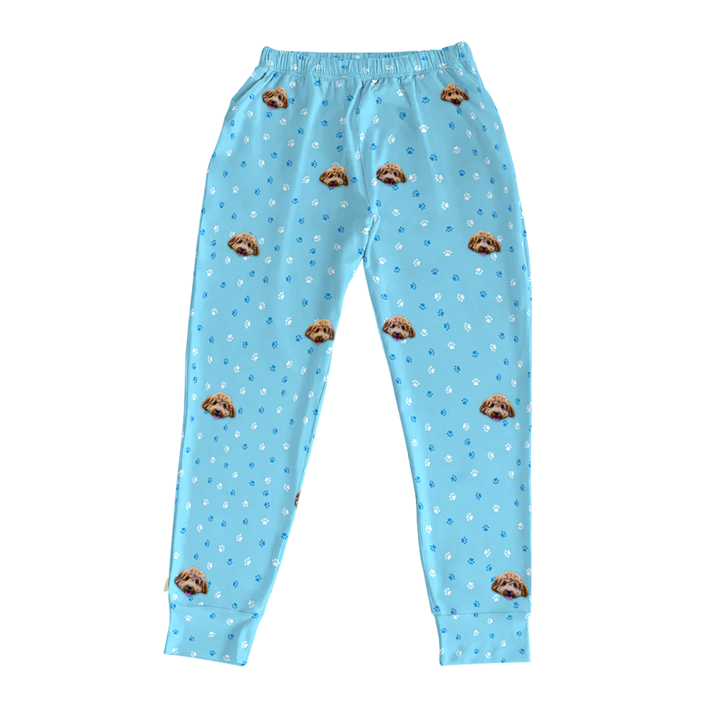 Adult Custom Pet Face Jogger Pajamas - Light Blue Paws - Image 5