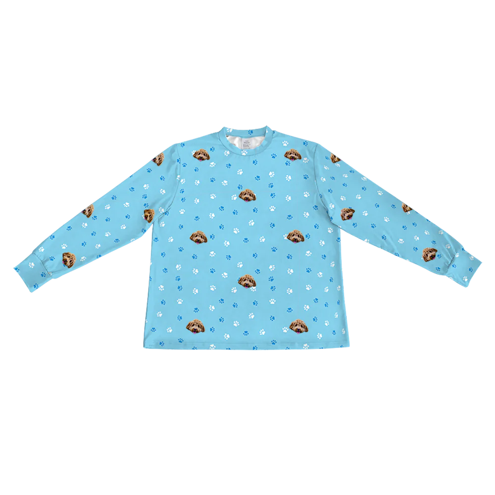Adult Custom Pet Face Jogger Pajamas - Light Blue Paws - Image 6