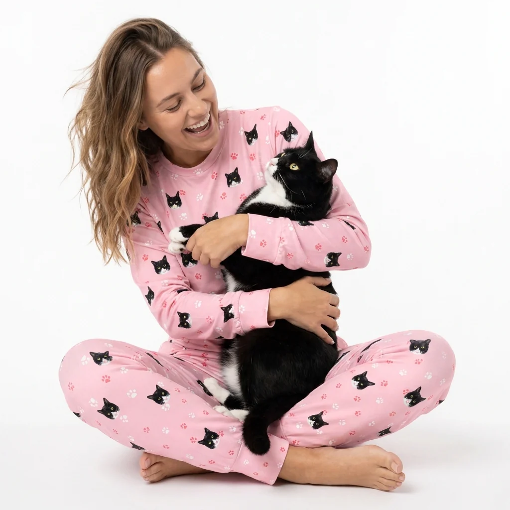Adult Custom Pet Face Jogger Pajamas - Light Pink Paws - Image 3