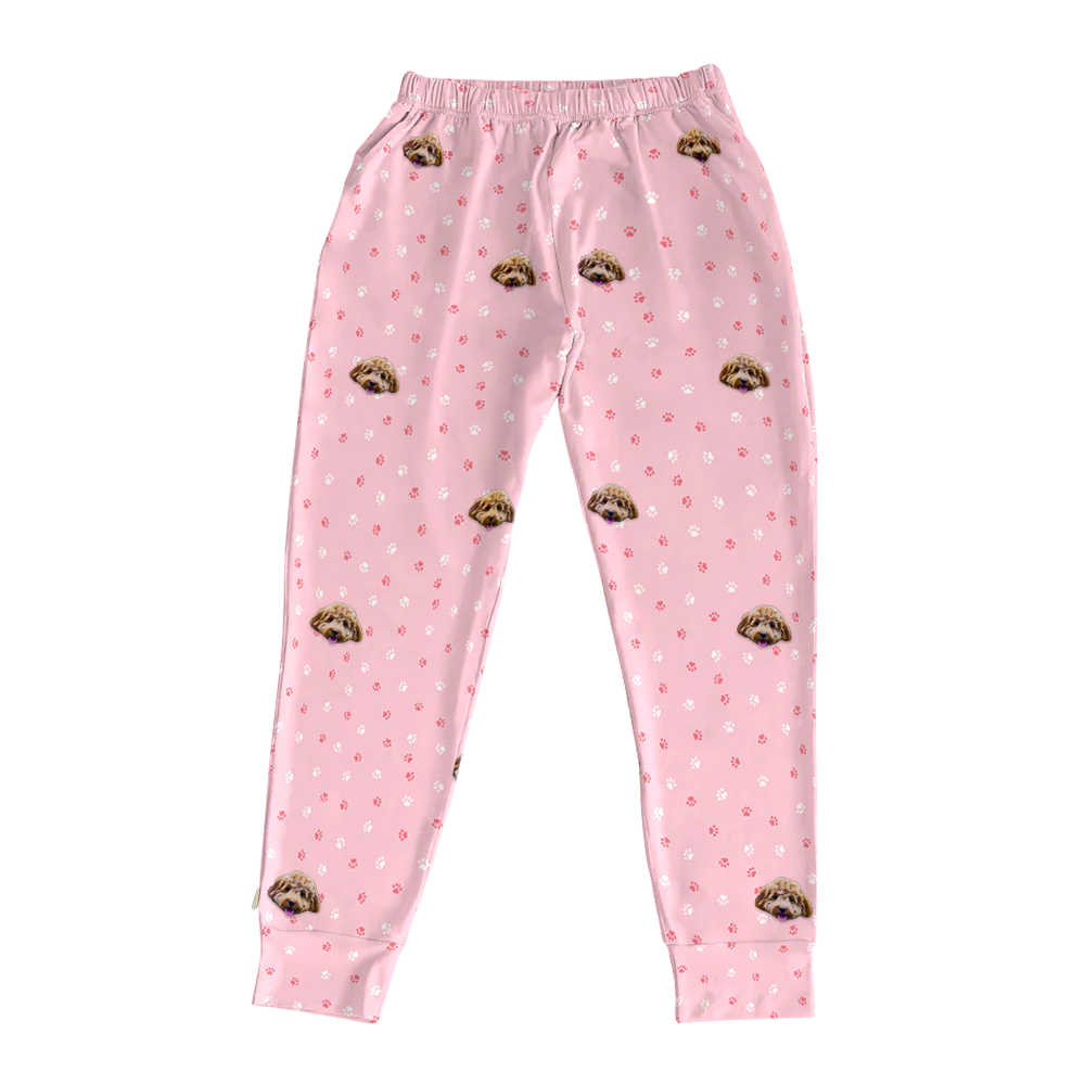 Adult Custom Pet Face Jogger Pajamas - Light Pink Paws - Image 5