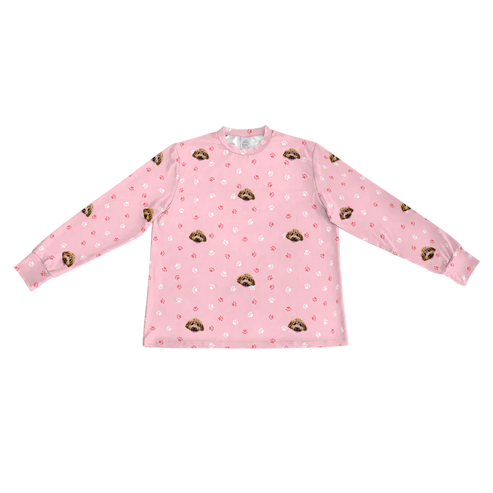 Adult Custom Pet Face Jogger Pajamas - Light Pink Paws - Image 6