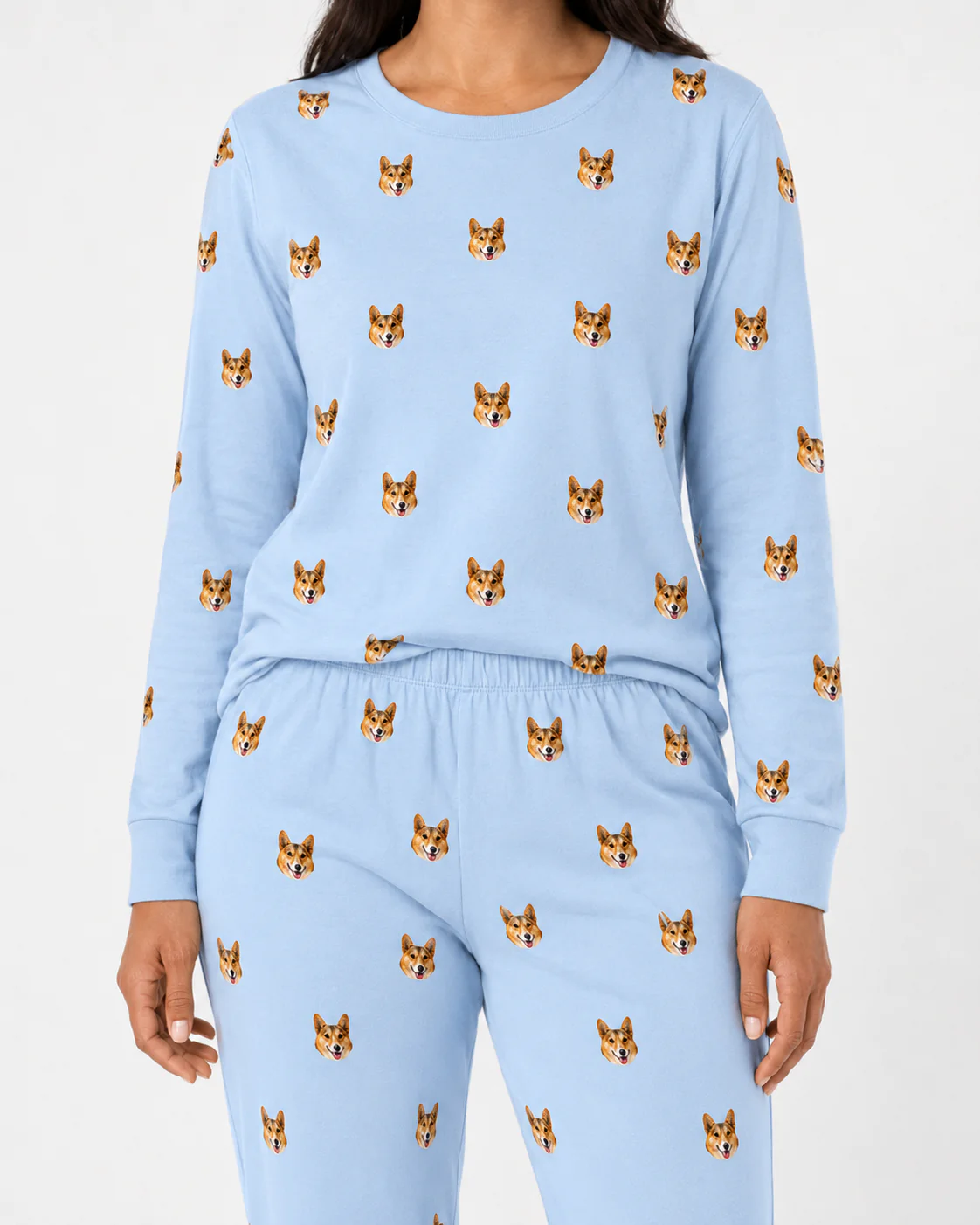 Adult Custom Pet Face Jogger Pajamas - Sky Blue - Image 3