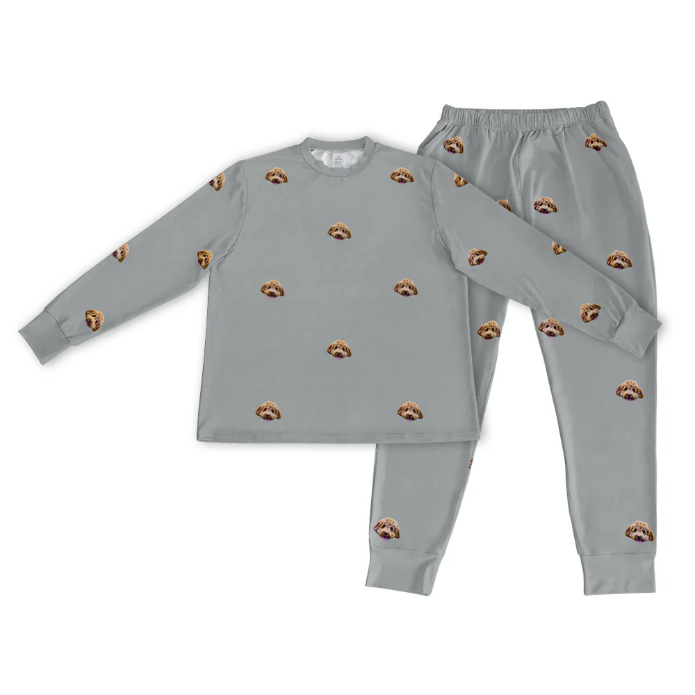 Adult Custom Pet Face Jogger Pajamas - Slate Gray - Image 4
