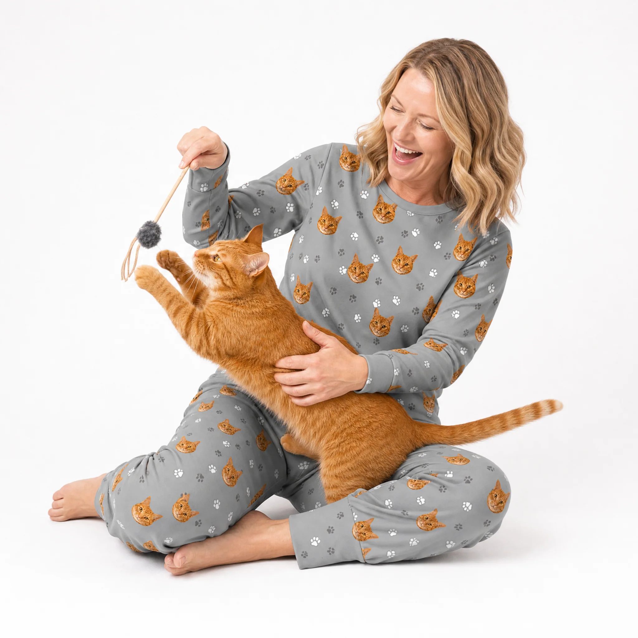 Adult Custom Pet Face Jogger Pajamas - Slate Gray Paws - Image 3