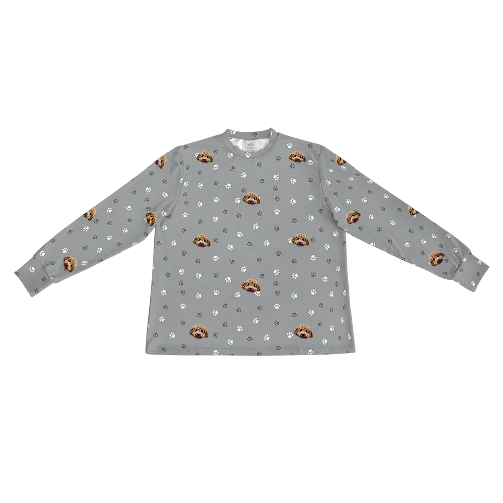 Adult Custom Pet Face Jogger Pajamas - Slate Gray Paws - Image 6