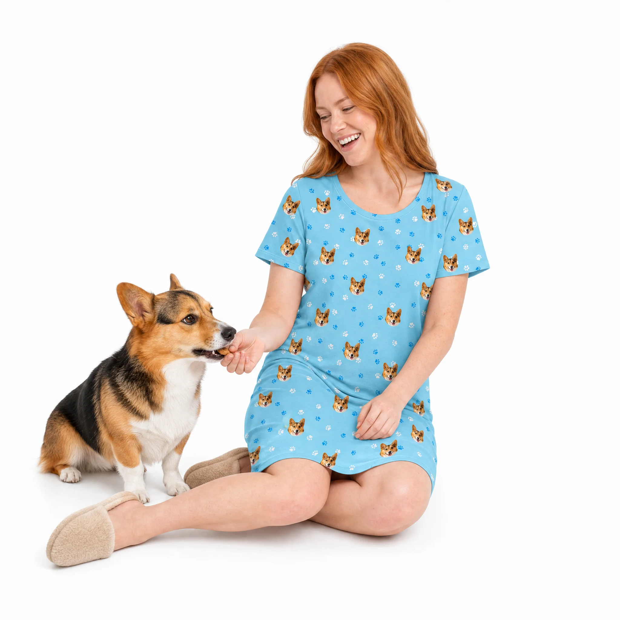 Adult Custom Pet Face Nightgowns - Light Blue Paws - Image 3