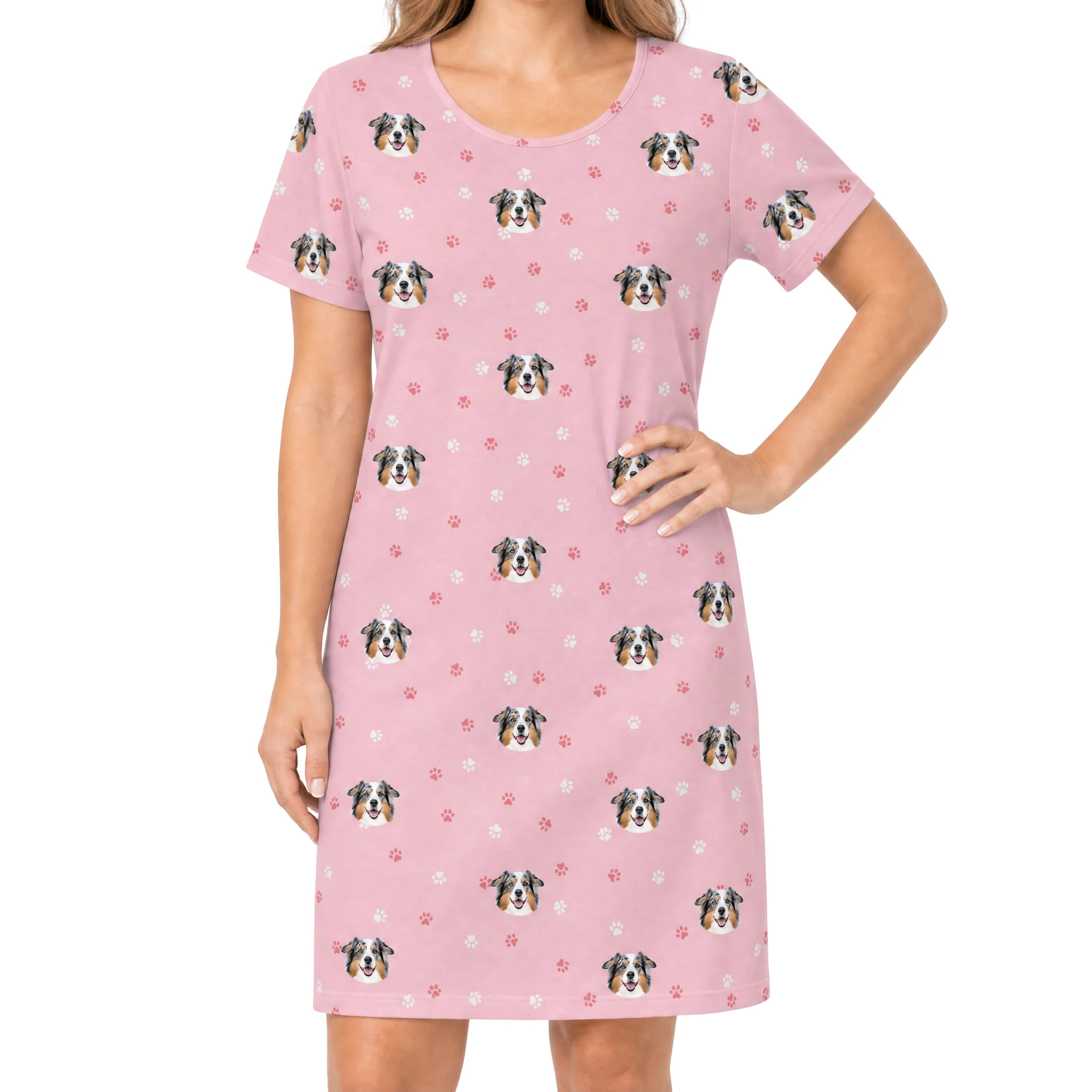 Adult Custom Pet Face Nightgowns - Light Pink Paws - Image 2