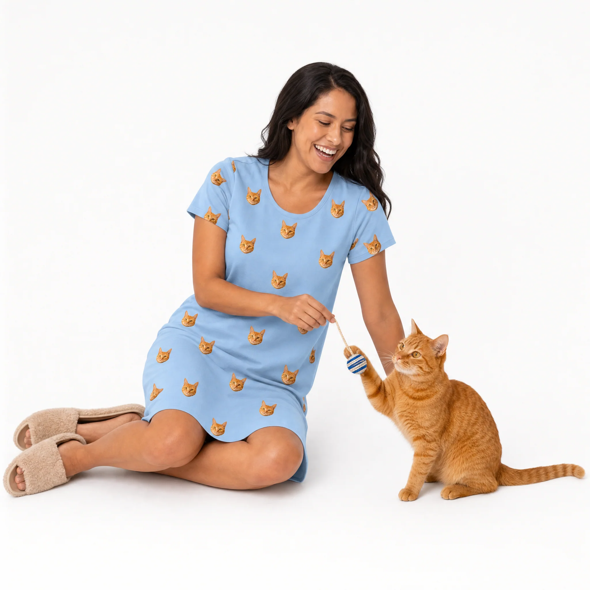 Adult Custom Pet Face Nightgowns - Sky Blue - Image 3