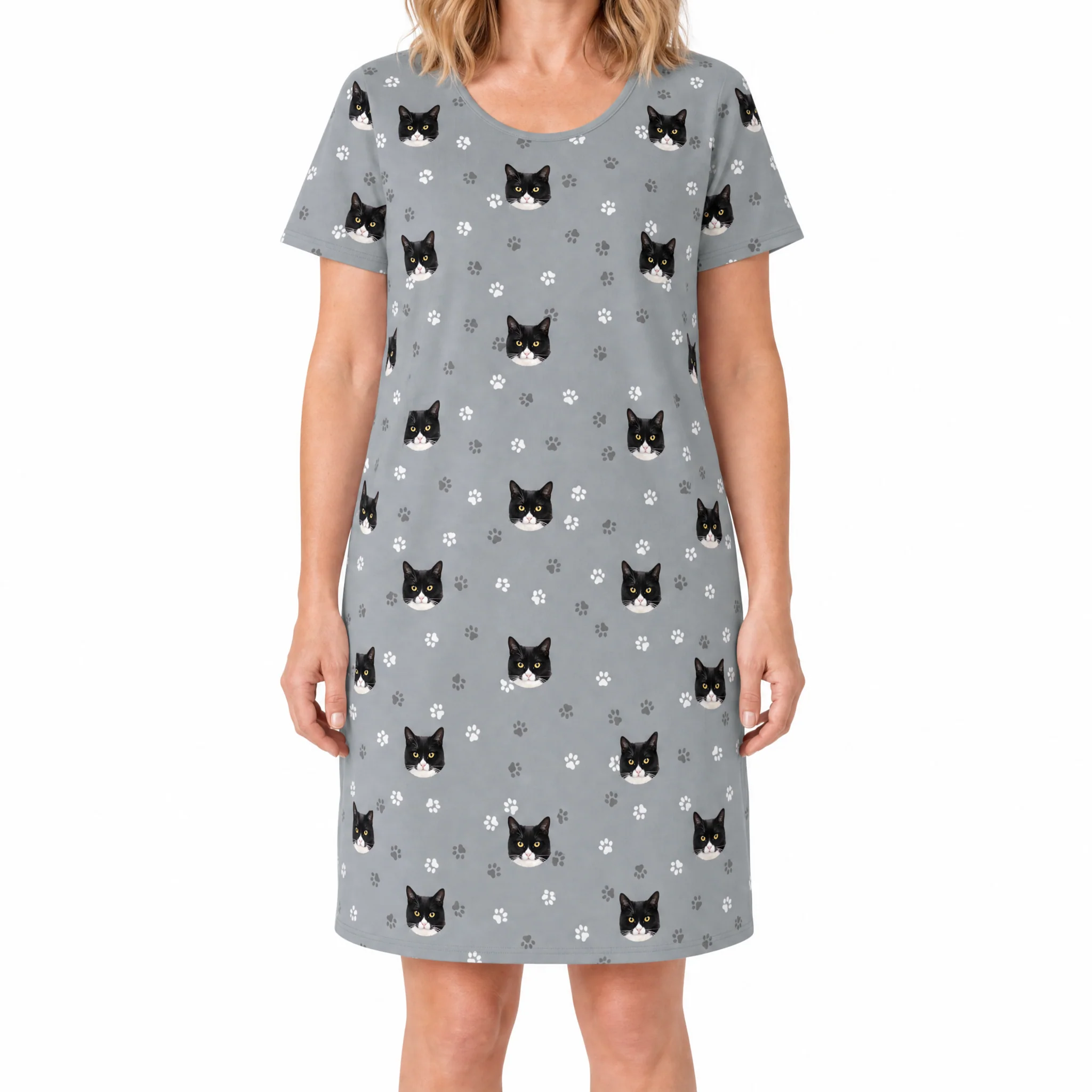 Adult Custom Pet Face Nightgowns - Slate Gray Paws - Image 2