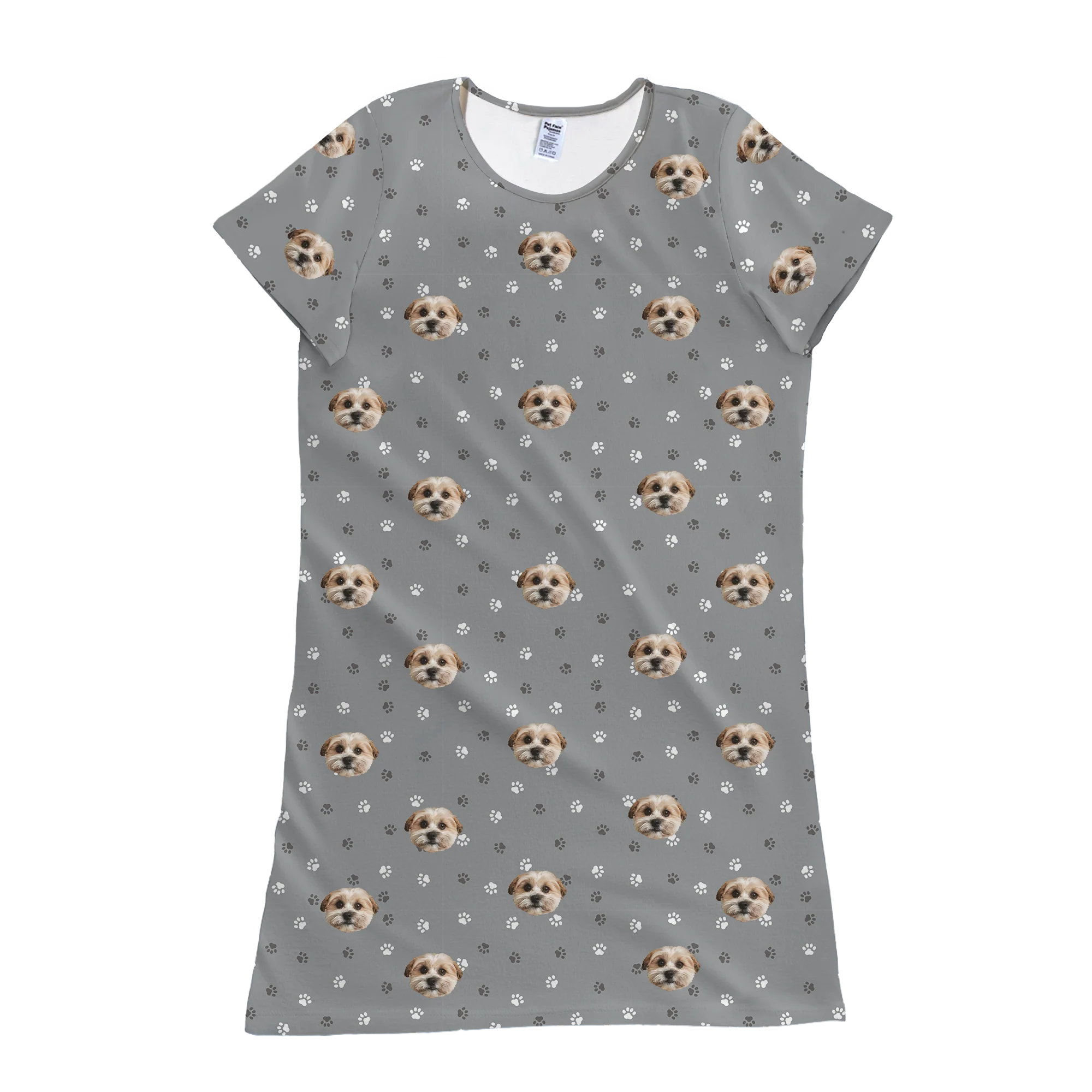 Adult Custom Pet Face Nightgowns - Slate Gray Paws - Image 4