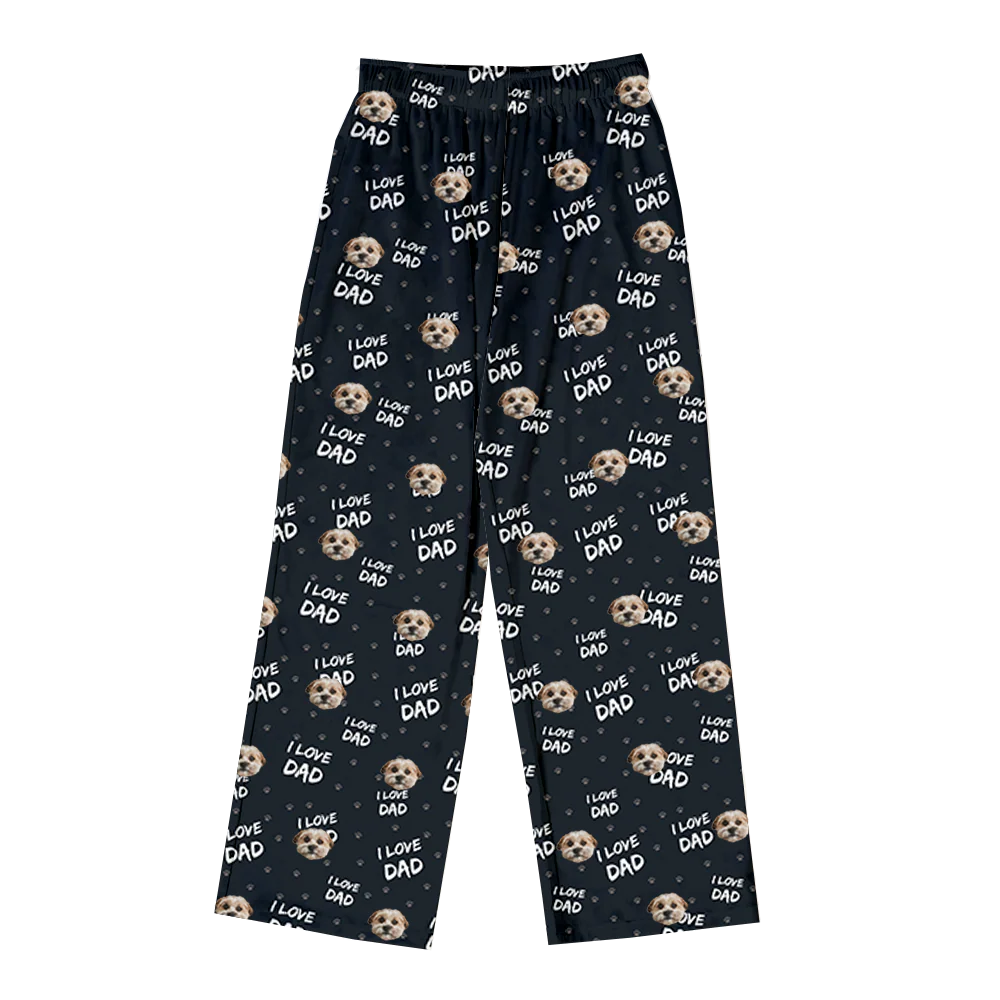 Adult Custom Pet Face Pajama Pants - I Love Dad - Image 4
