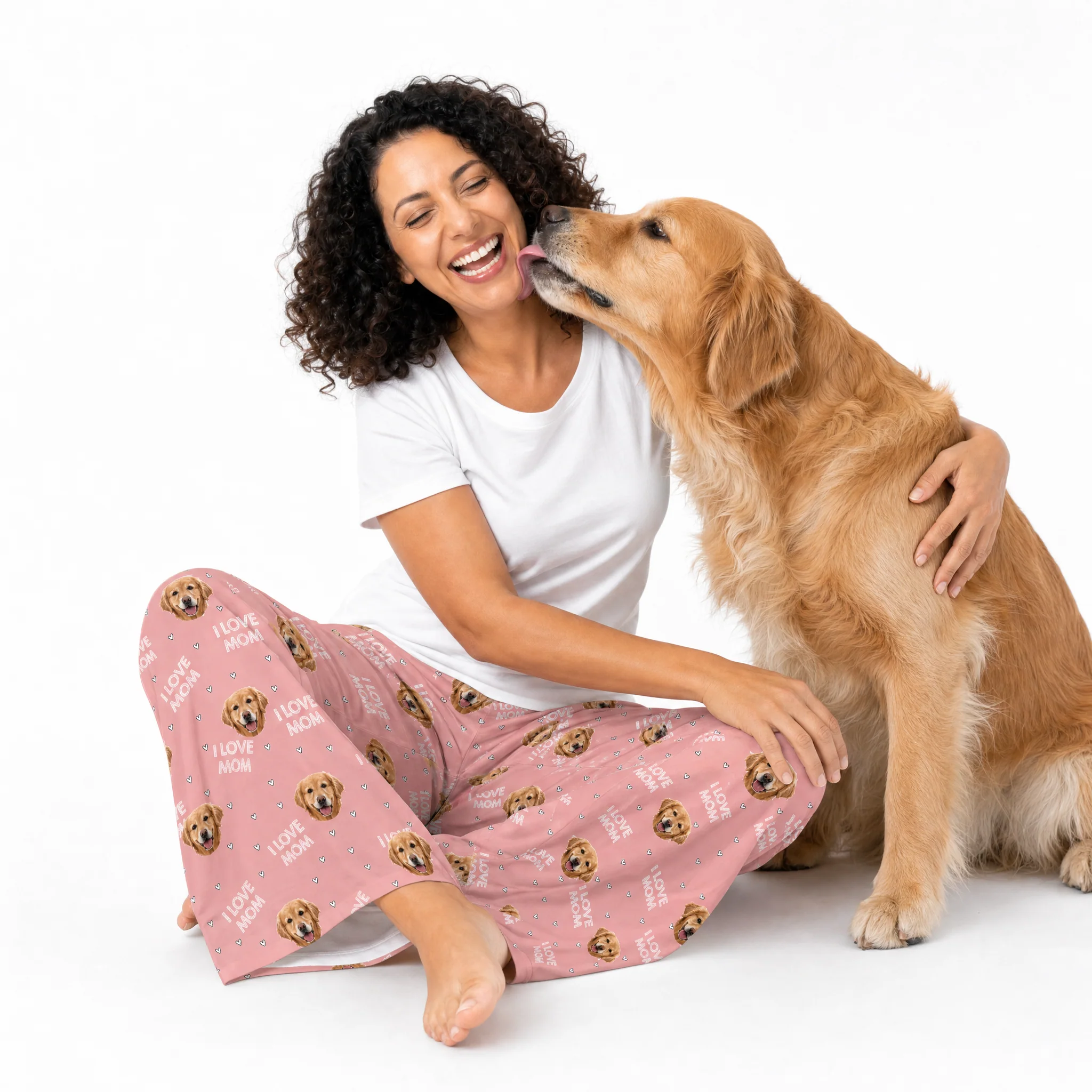 Adult Custom Pet Face Pajama Pants - I Love Mom - Image 3