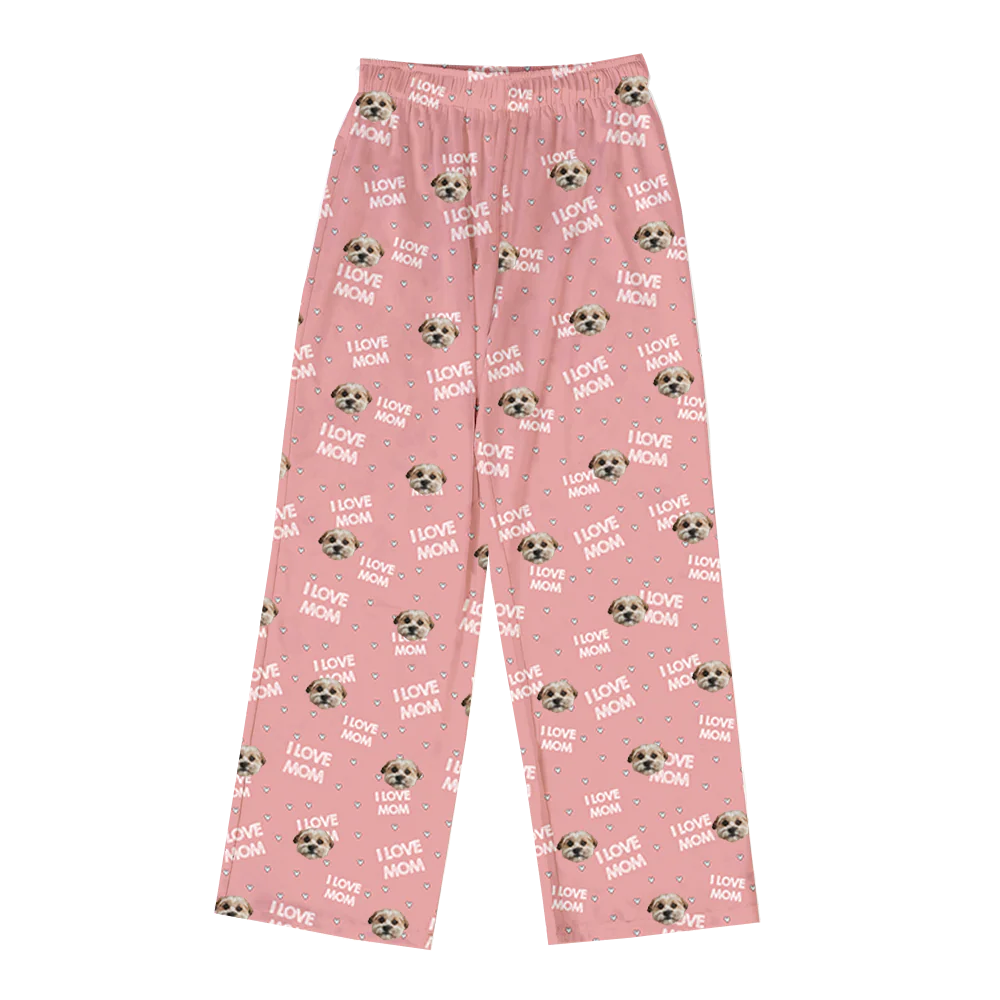 Adult Custom Pet Face Pajama Pants - I Love Mom - Image 4