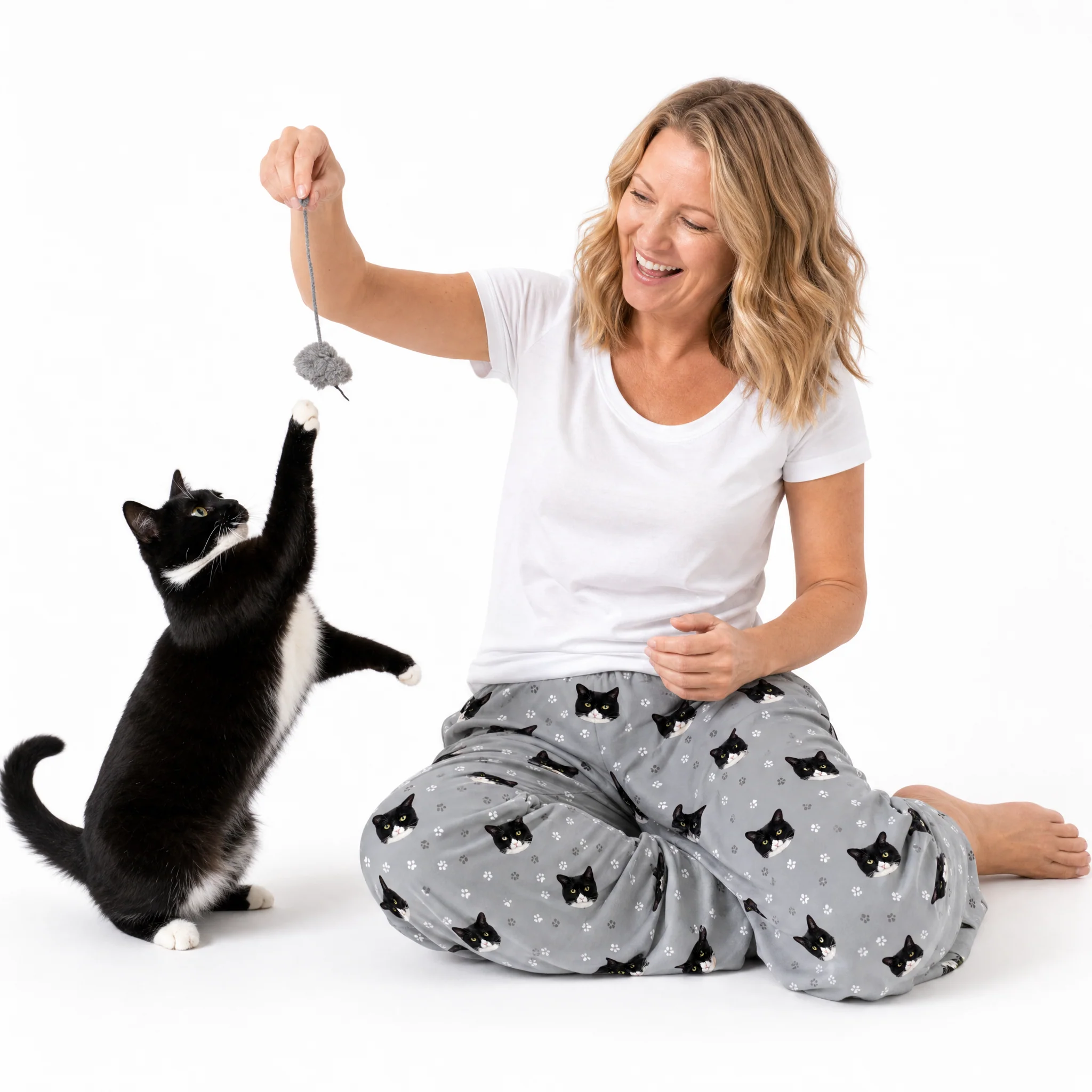 Adult Custom Pet Face Pajama Pants - Slate Gray Paws - Image 3