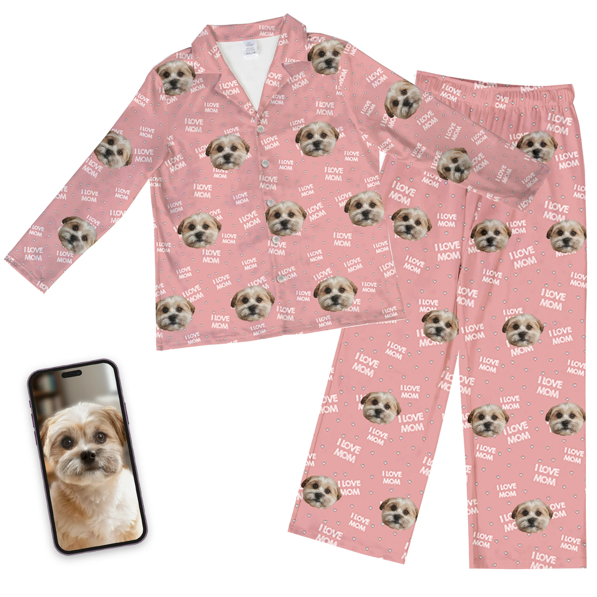 Adult Custom Pet Face Pajamas - I Love Mom - Image 7