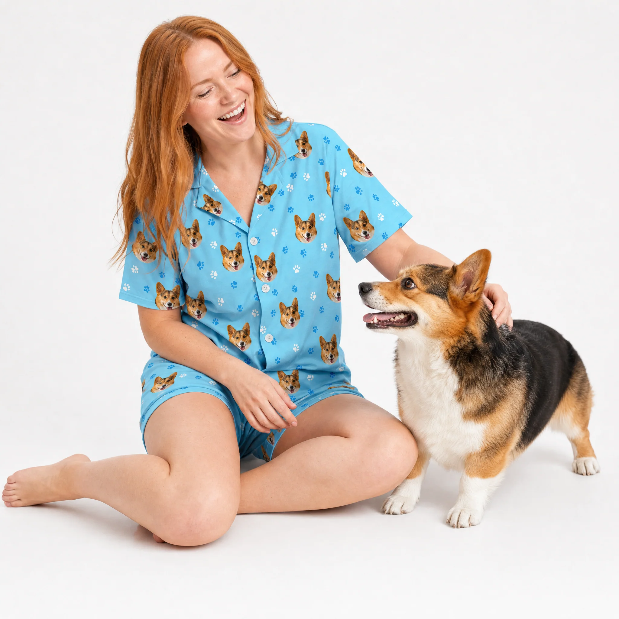 Adult Custom Pet Face Pajamas - Light Blue Paws - Image 6