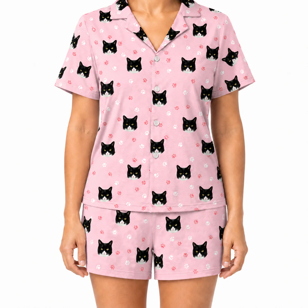 Adult Custom Pet Face Pajamas - Light Pink Paws - Image 2