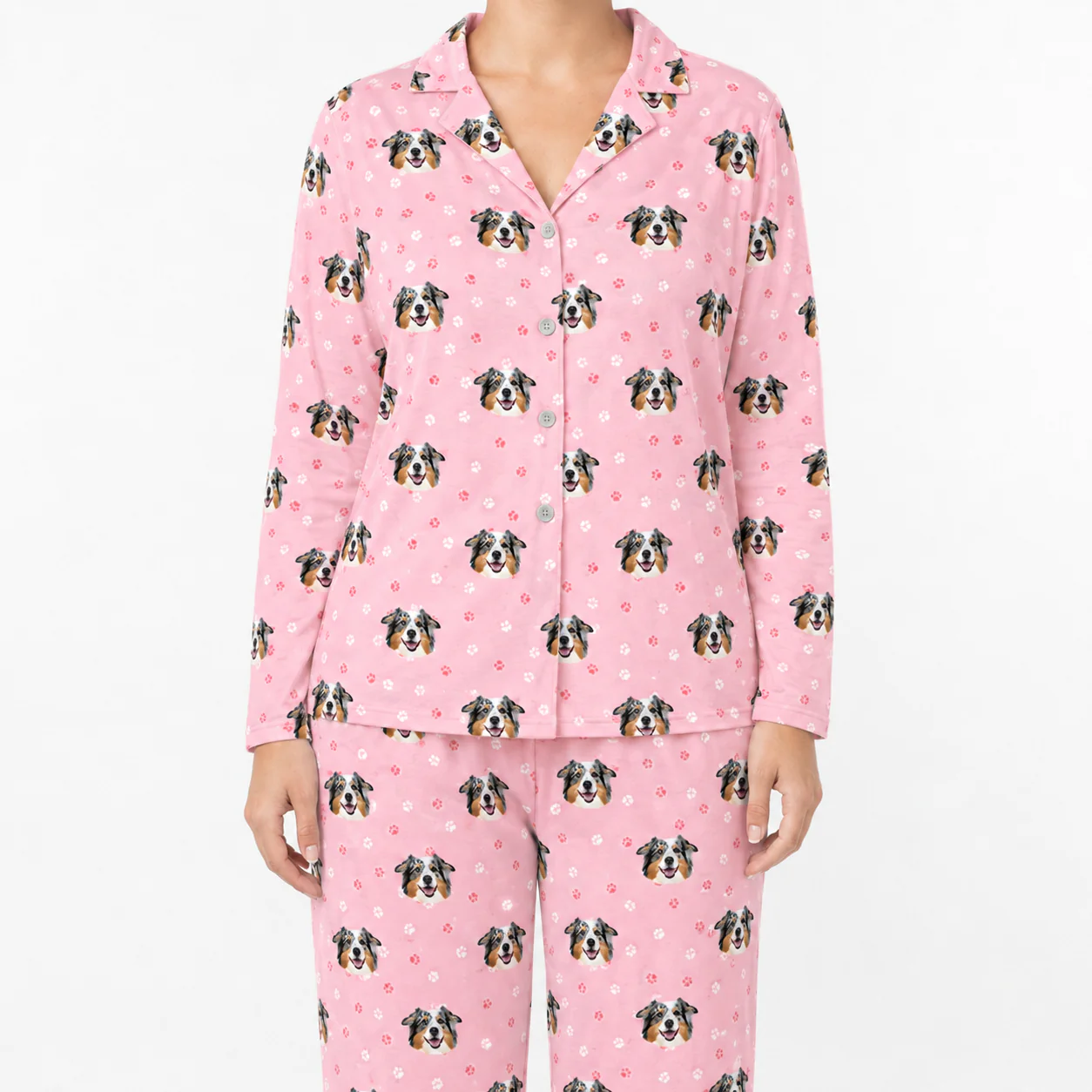 Adult Custom Pet Face Pajamas - Light Pink Paws - Image 3