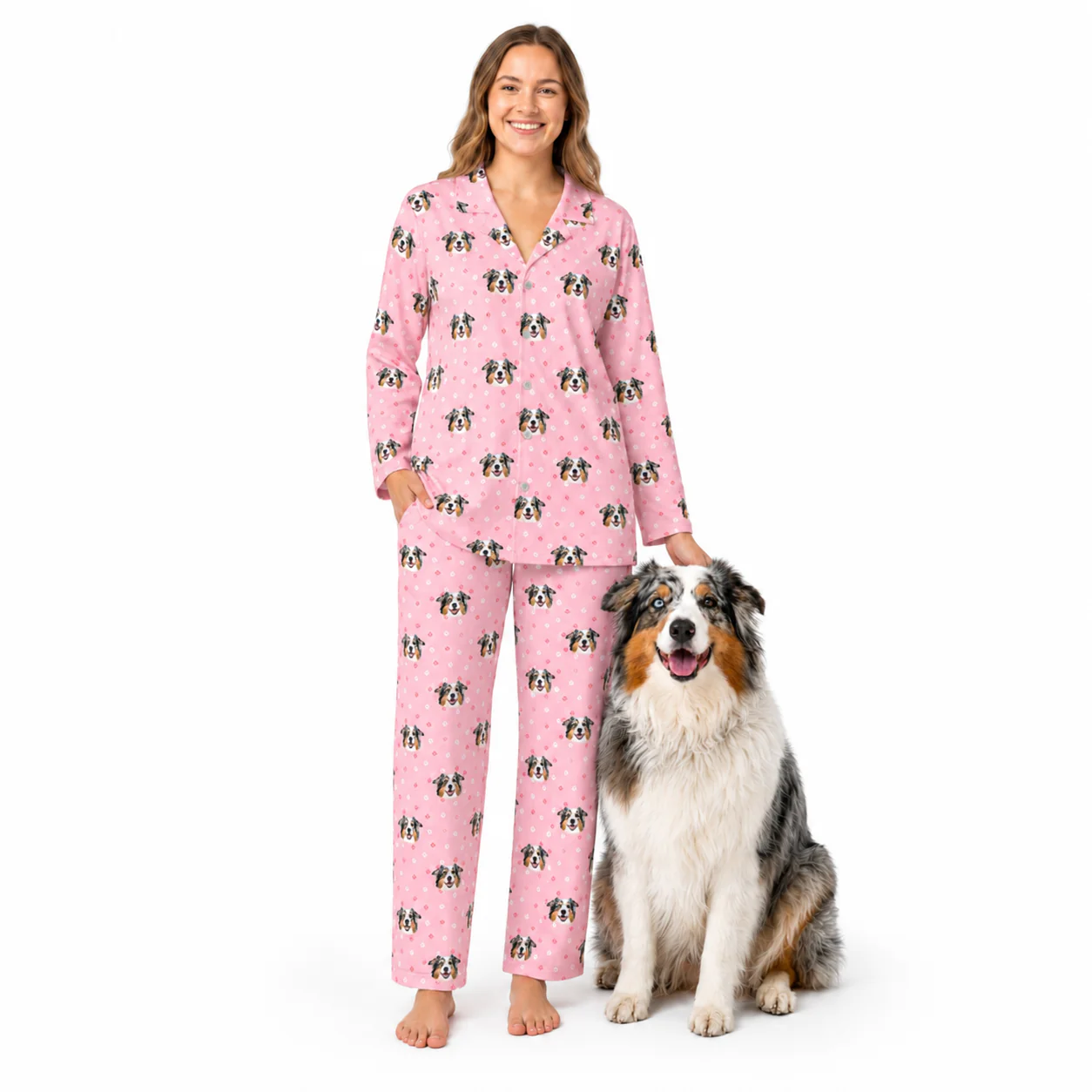 Adult Custom Pet Face Pajamas - Light Pink Paws - Image 4