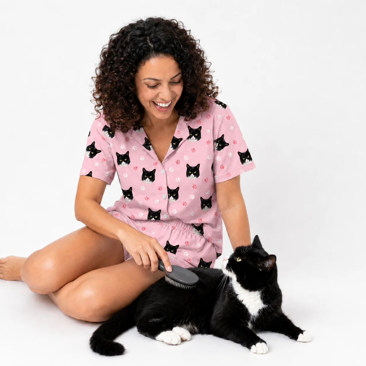 Adult Custom Pet Face Pajamas - Light Pink Paws - Image 5
