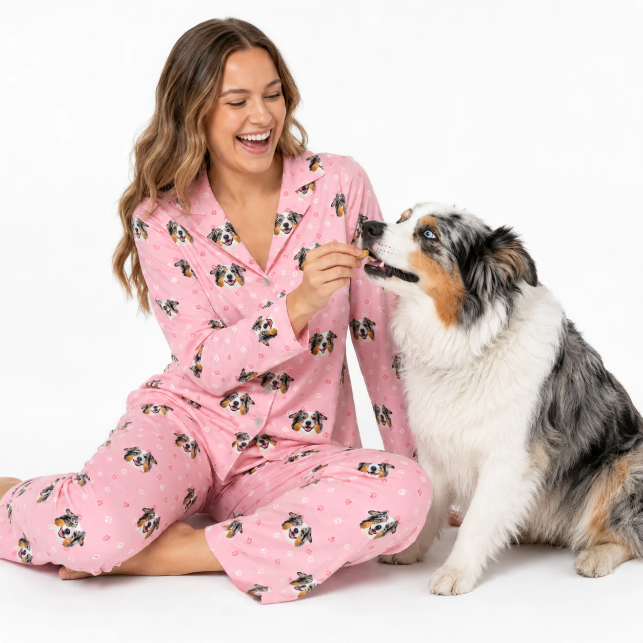 Adult Custom Pet Face Pajamas - Light Pink Paws - Image 6