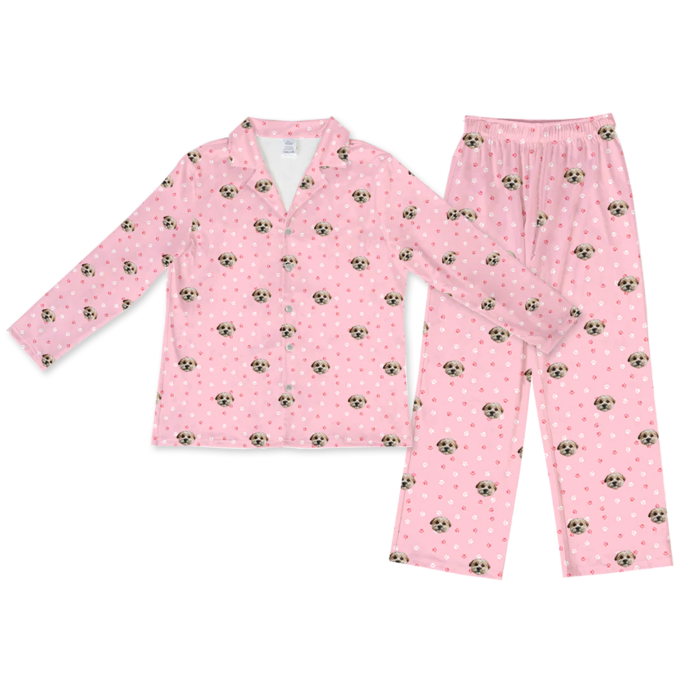 Adult Custom Pet Face Pajamas - Light Pink Paws - Image 8