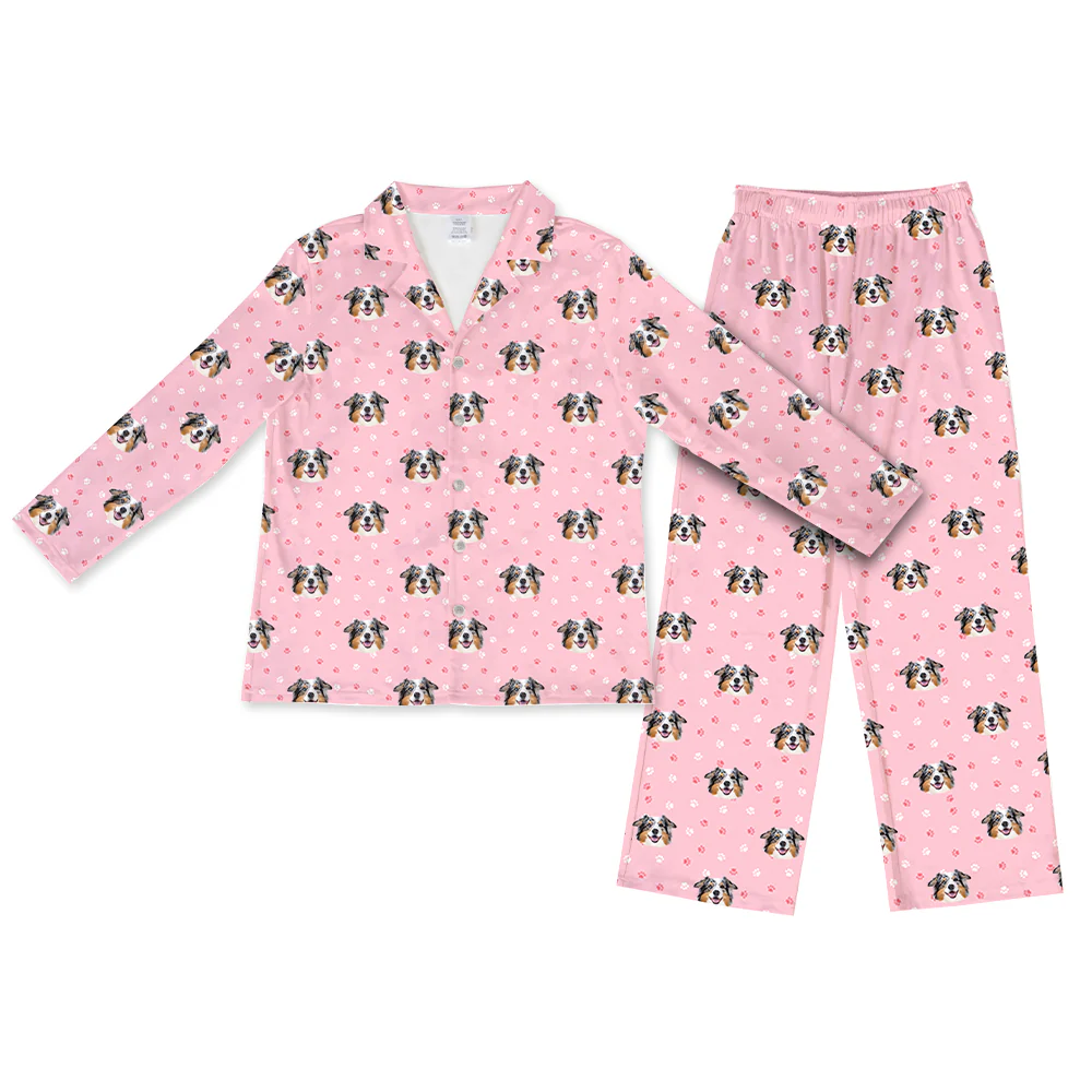 Adult Custom Pet Face Pajamas - Light Pink Paws - Image 9