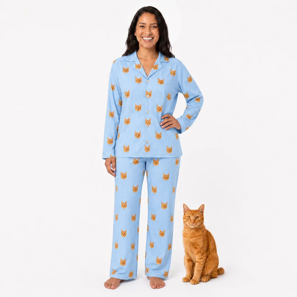 Adult Custom Pet Face Pajamas - Sky Blue