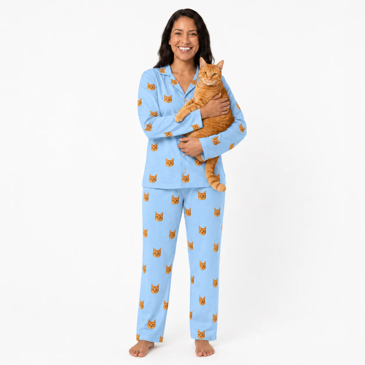 Adult Custom Pet Face Pajamas - Sky Blue - Image 2